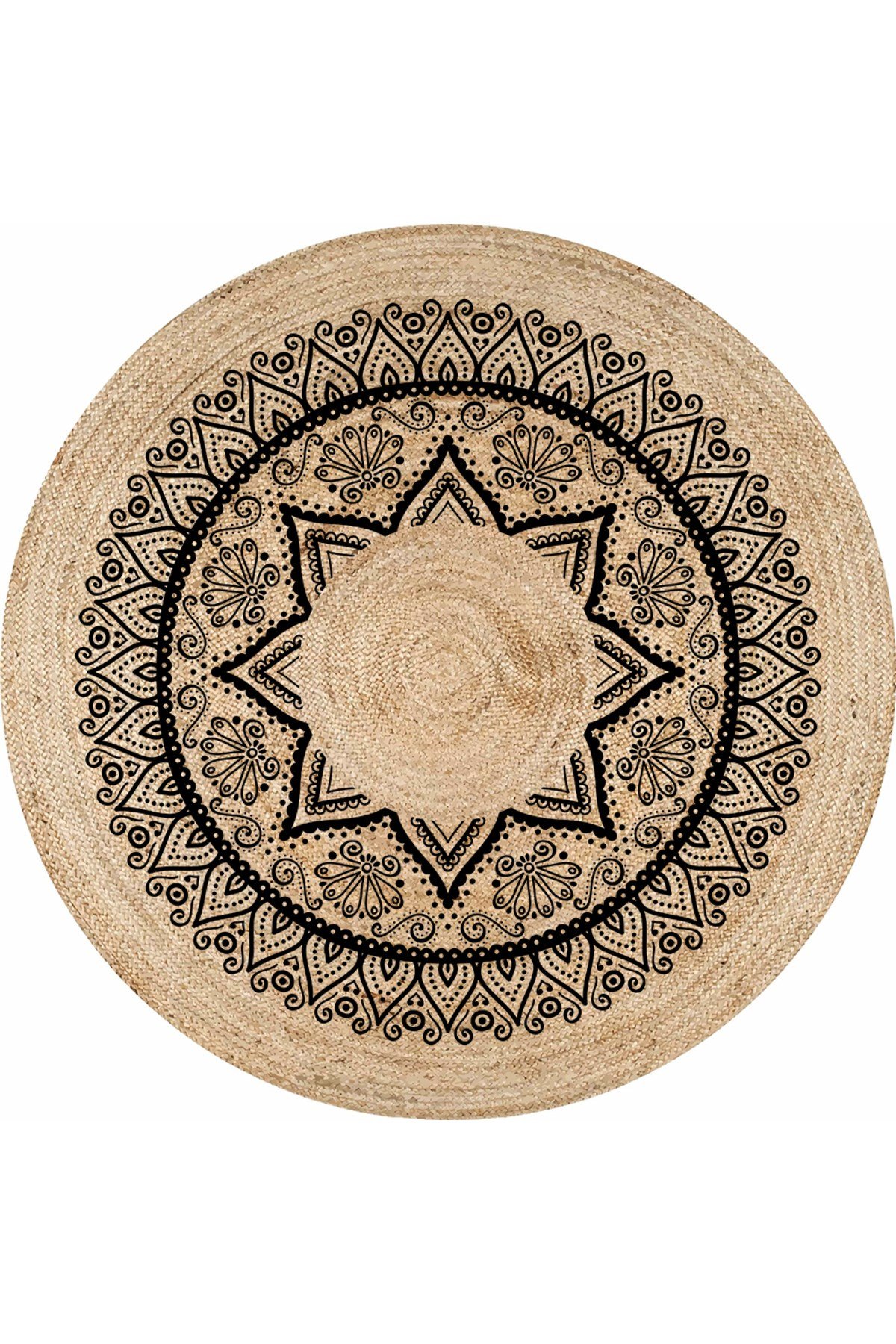 Boho 918 Siyah Mandala Desenli Natural Jüt