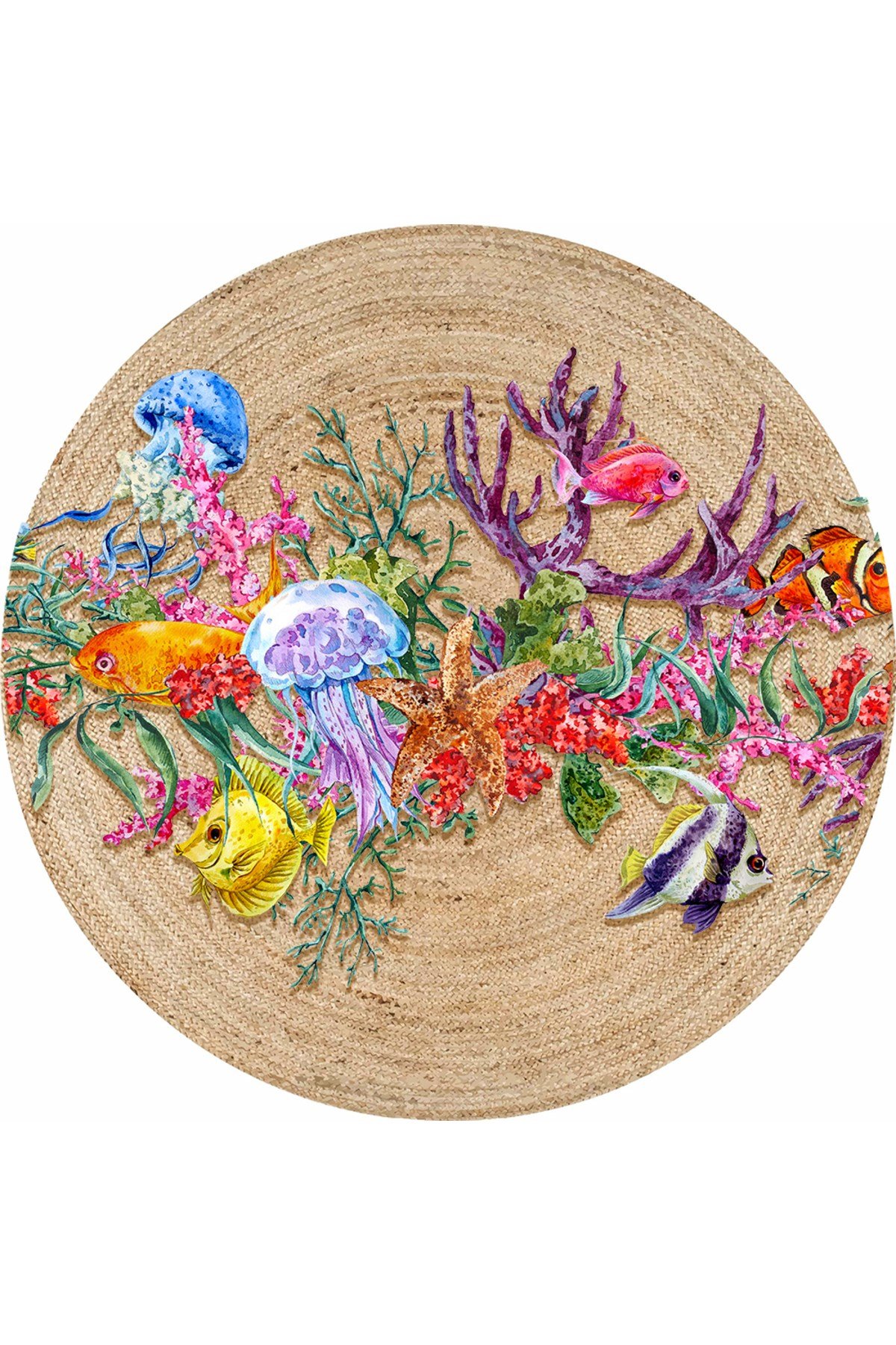 Boho 932 Jüt Hasır Etnik Desenli Jüt Örme Doğal Hasır Natural Halı