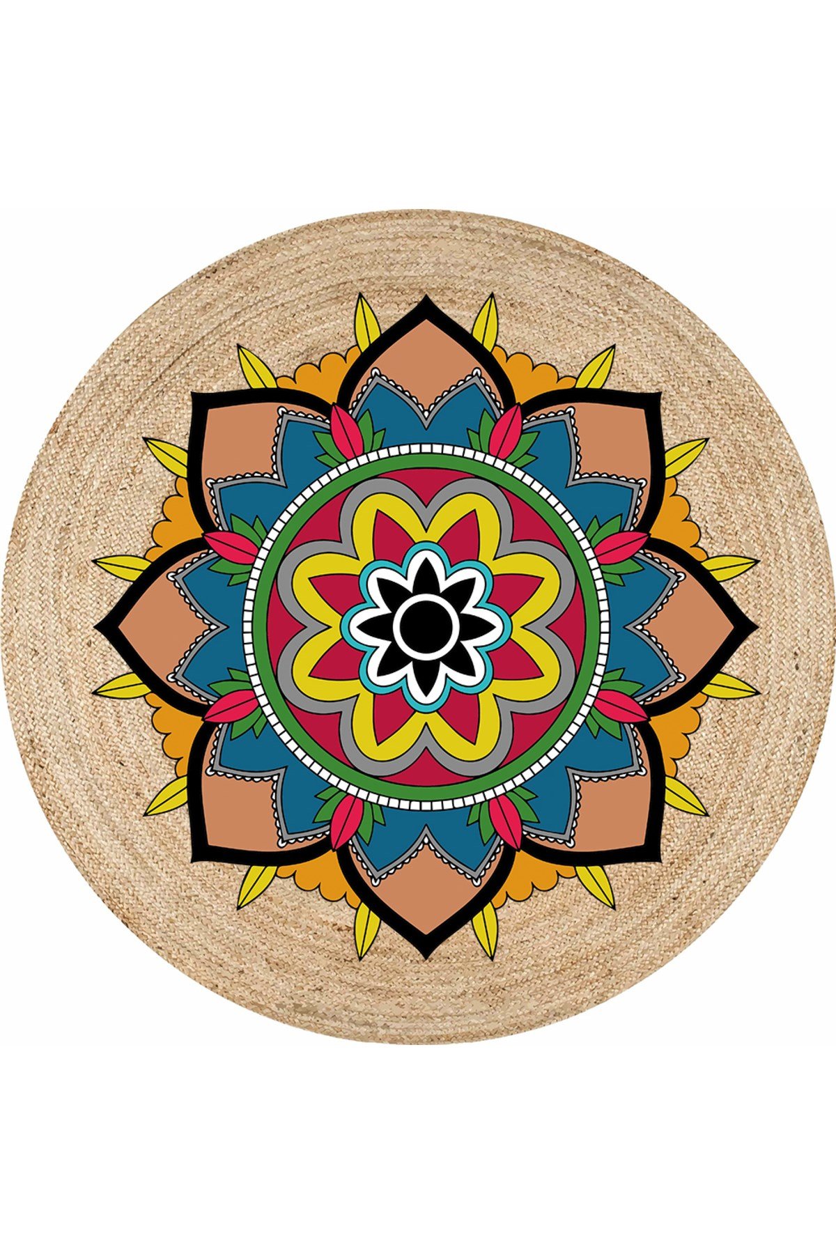 Boho 940 Renkli Mandala Desenli Natural Doğal Jüt