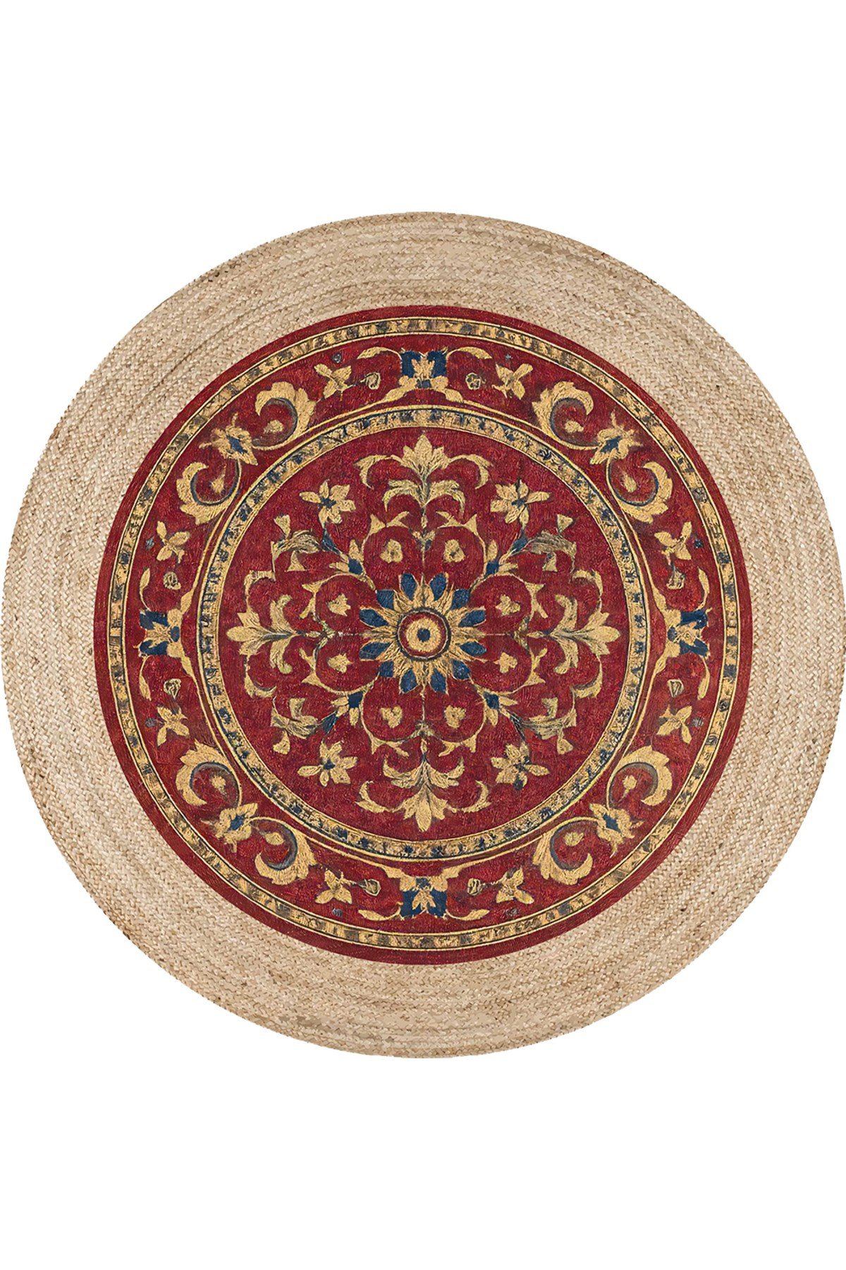 Boho 963 Ottoman Medallion Desen Doğal Natural Jüt Yuvarlak