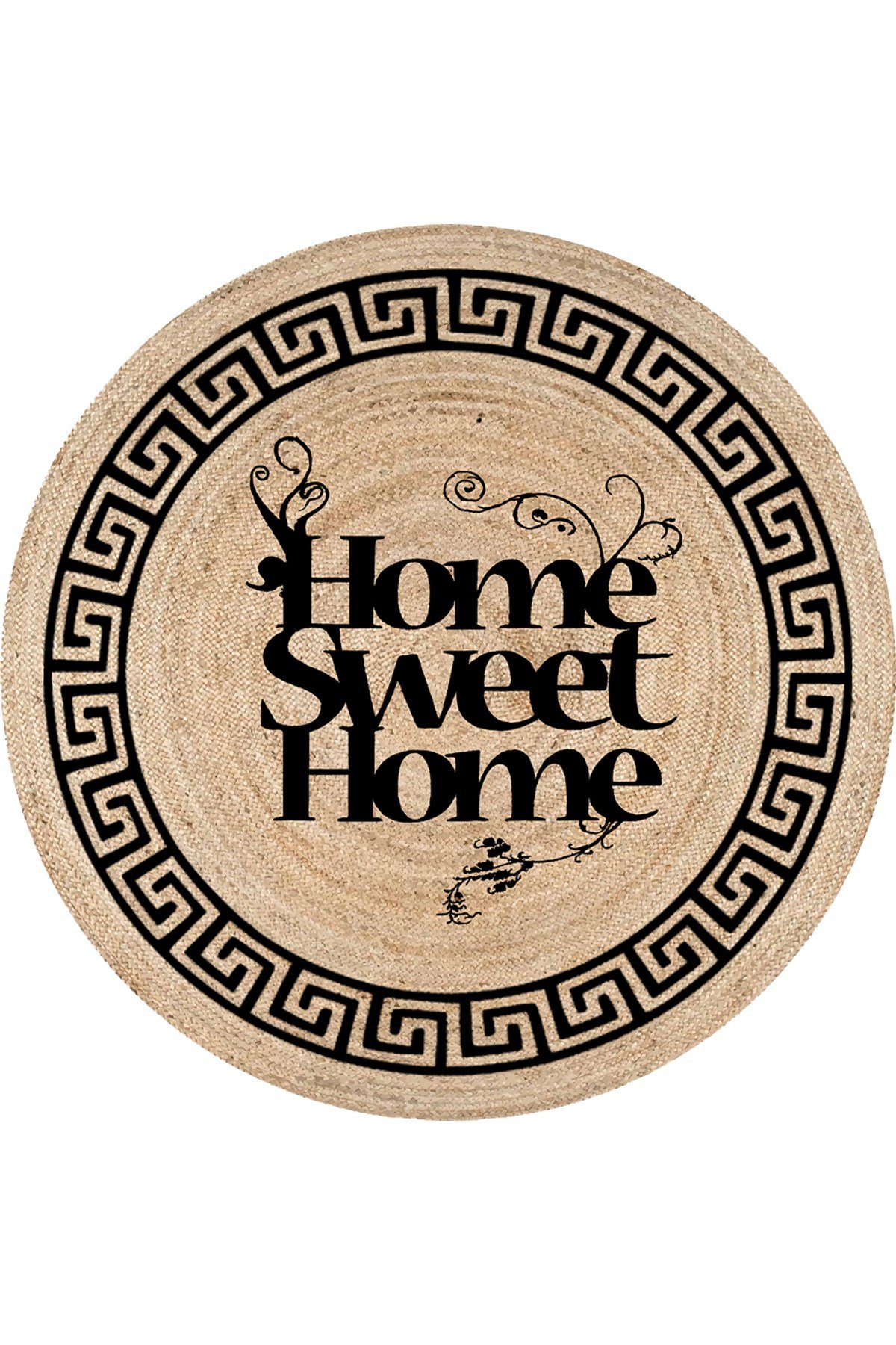 Boho 967 Home Sweet Home Desenli Doğal Natural Jüt Yuvarlak