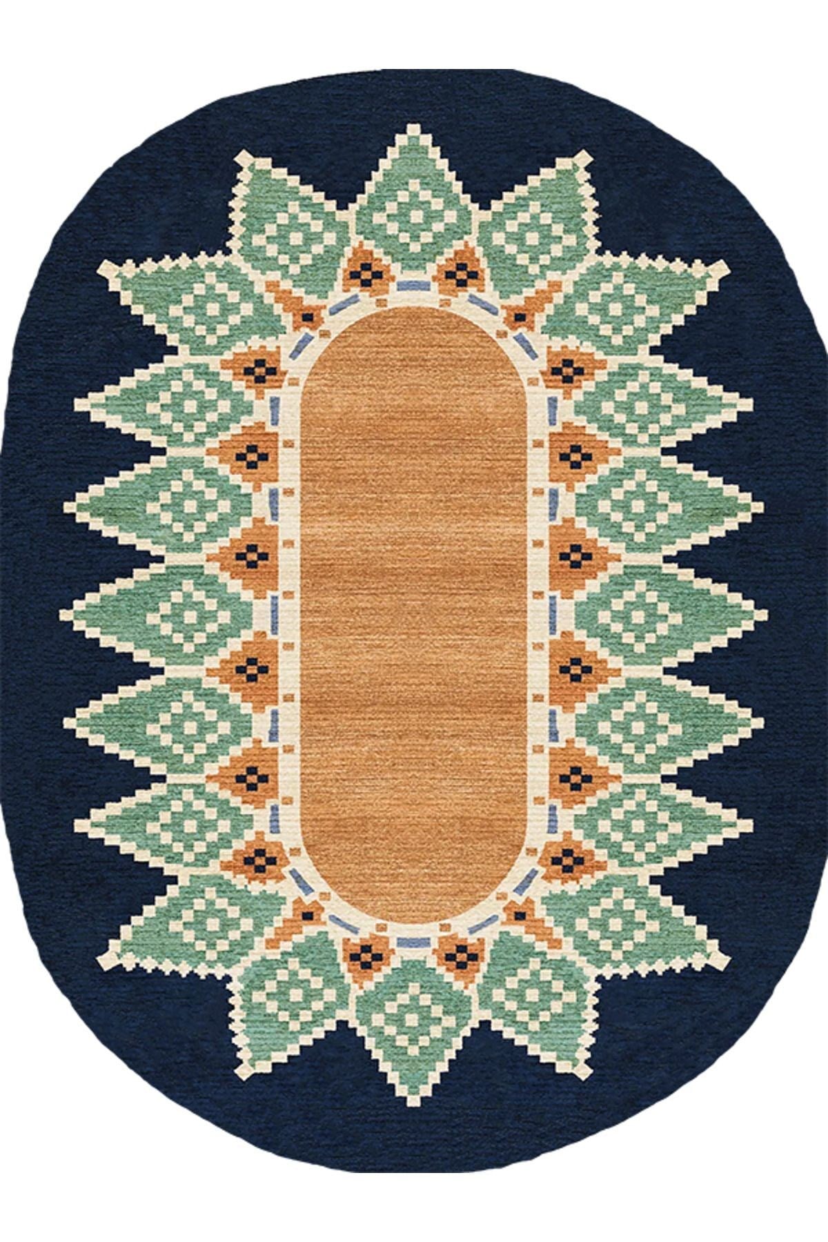 Boho 978 Jüt Hasır Etnik Desenli Oval Jüt Örme Doğal Hasır Natural Oval Halı