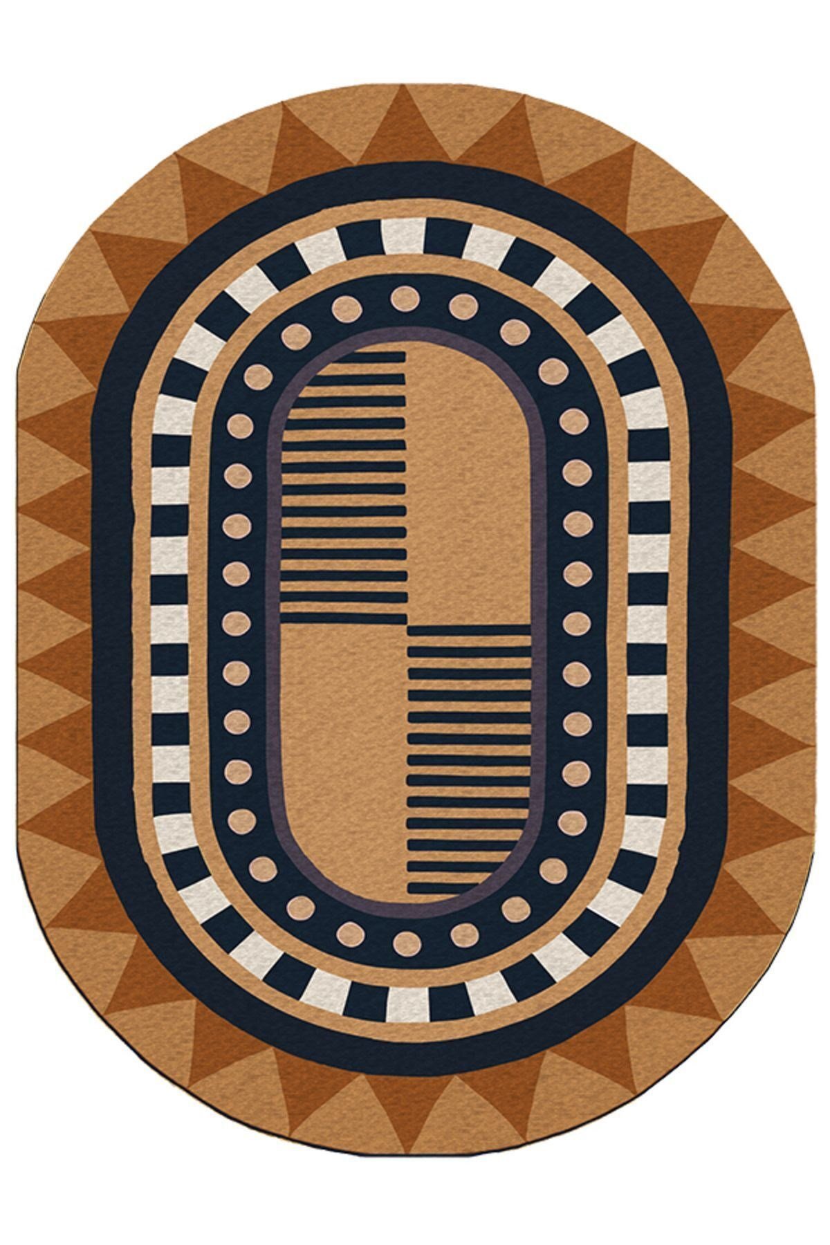 Boho 979 Jüt Hasır Etnik Desenli Oval Jüt Örme Doğal Hasır Natural Oval Halı