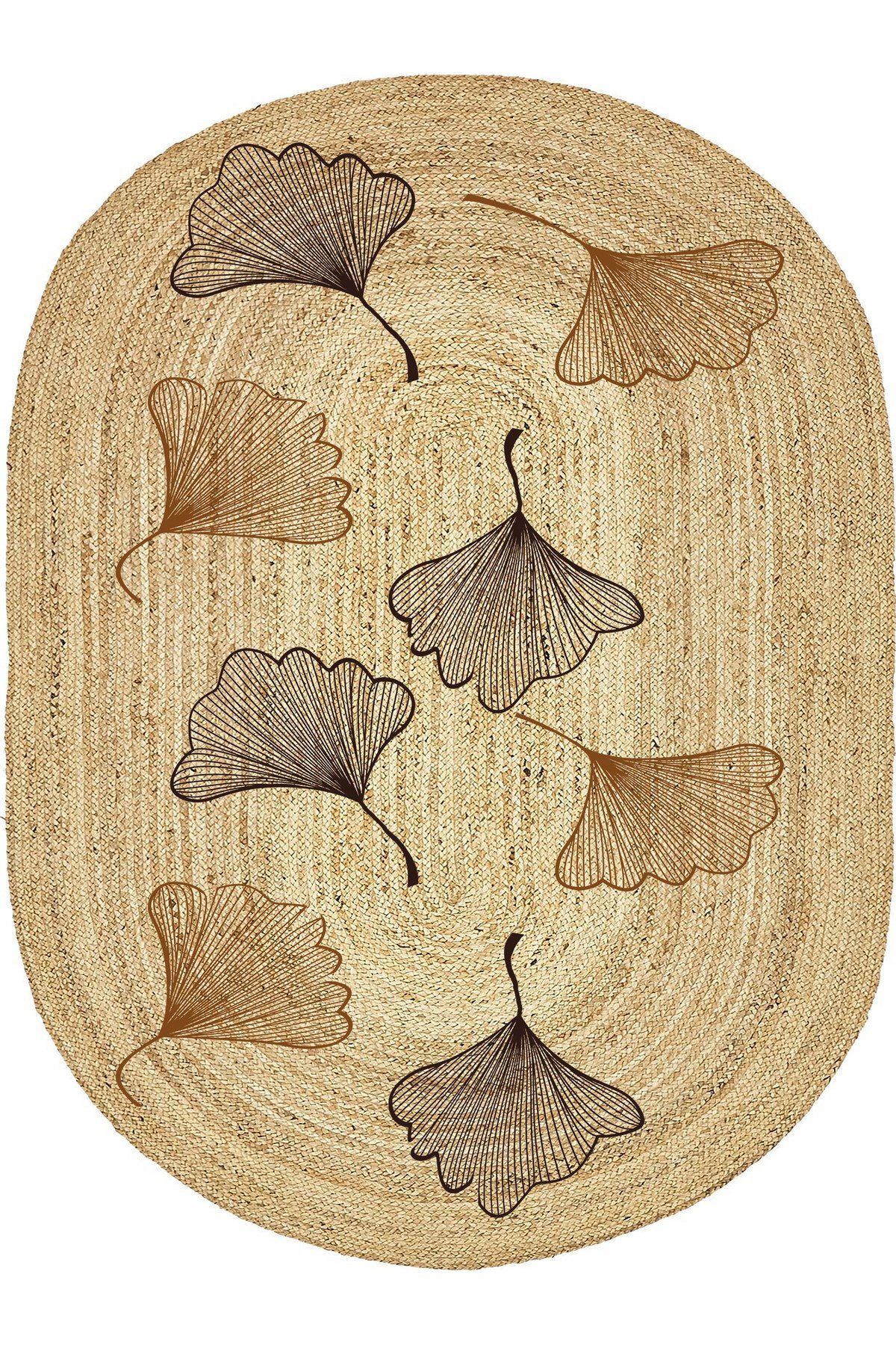 Boho 982 Oval Siyah Yel Motifli Etnik Desenli Jüt Rengi Örgü Yuvarlak Natural Çift Taraflı Halı