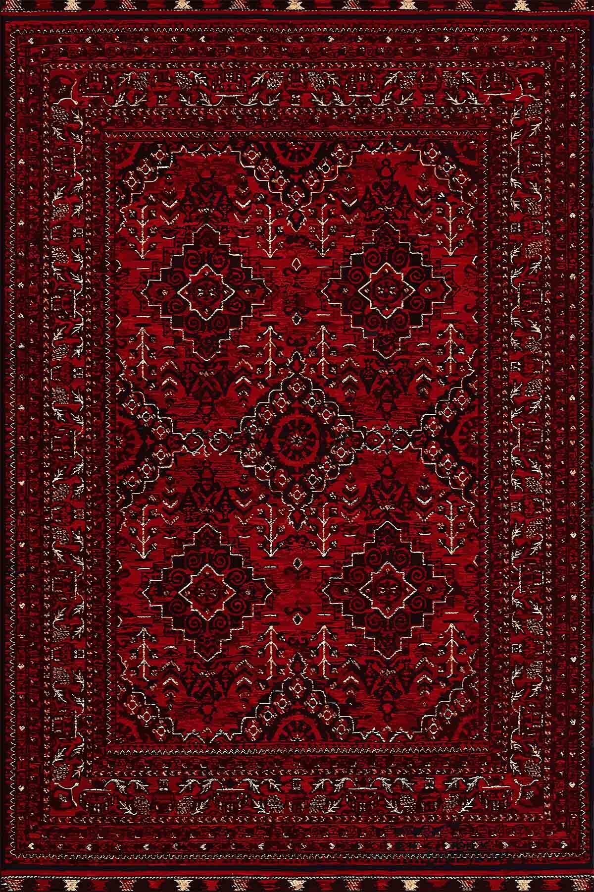 Bordo Otantik Desenli Yıkanabilir Kaymaz Tabanlı Salon Koridor Ve Mutfak Halısı Marss 2168