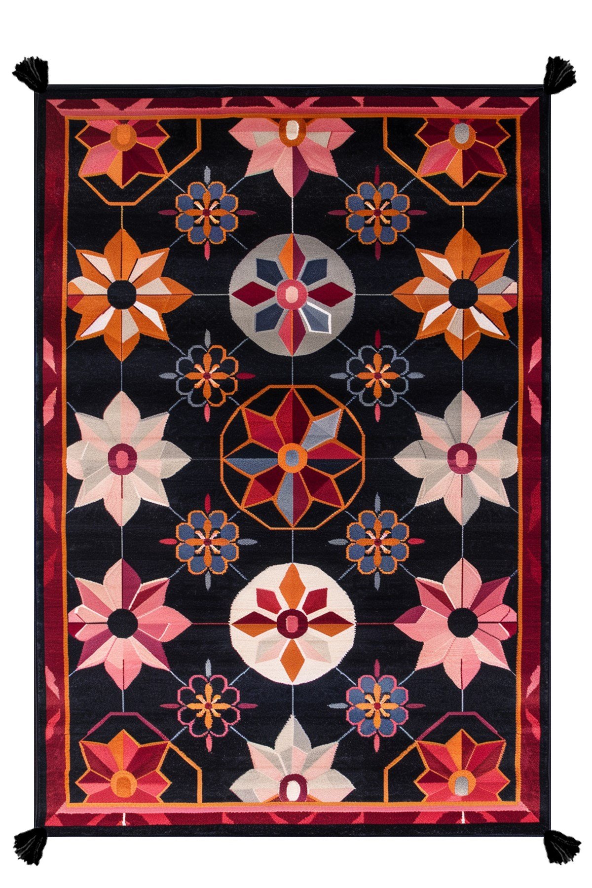 Çiçekli Floral Püsküllü Salon Halısı Mutfak Halısı Yolluk Otantik Halı Mars 225