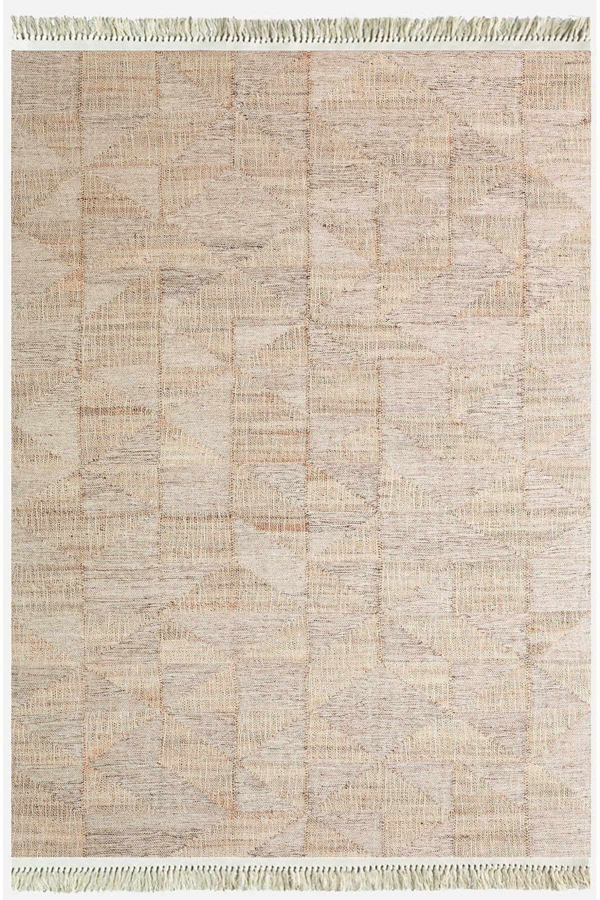 Cotton Kilim 30 Jüt Efekl Desenli Dekoratif Yıkanabilen Dokuma Taban Kilim