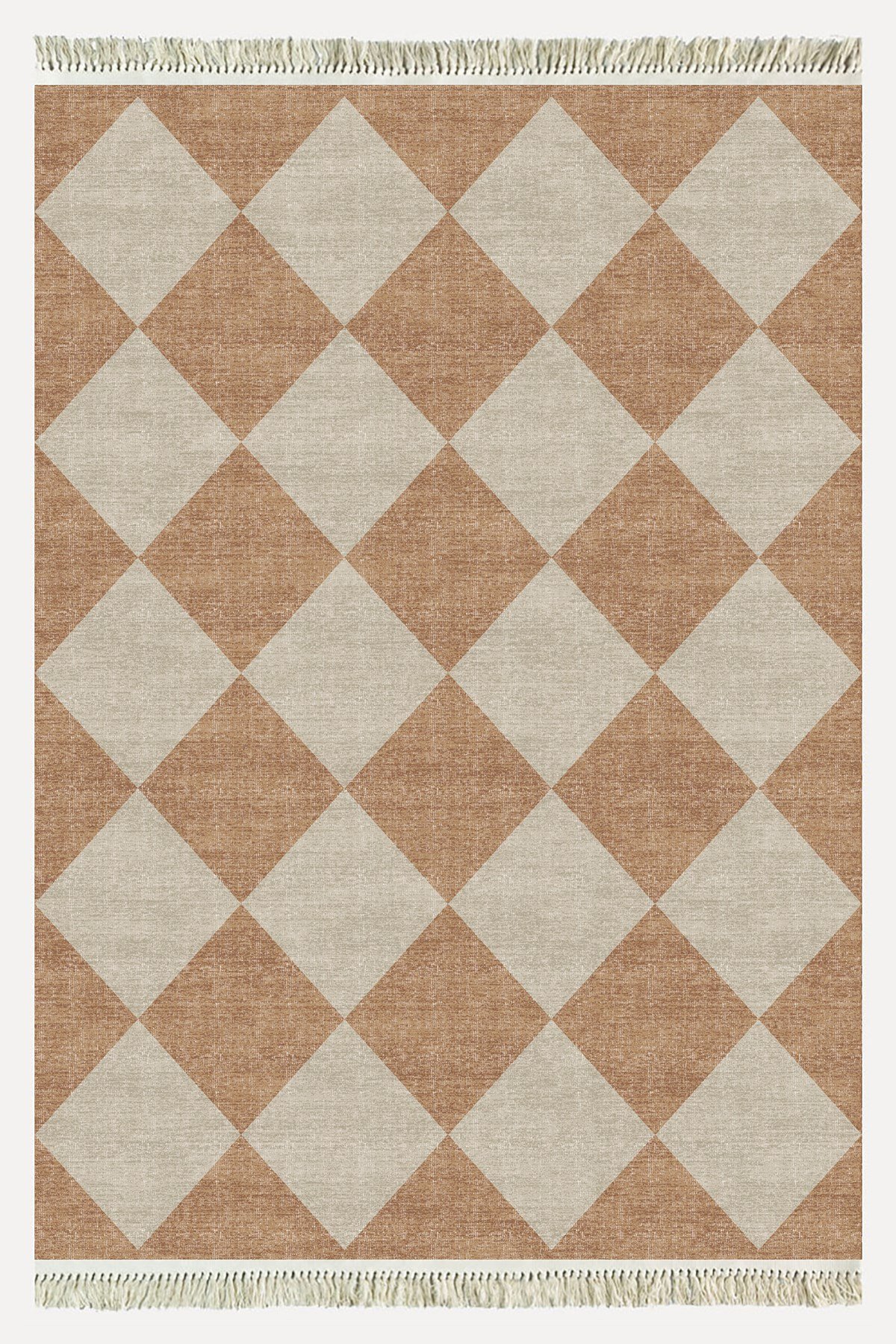 Cotton Kilim 5 Hardal Krem Tonunda Geometrik Desenli Dekoratif Yıkanabilen Dokuma Taban Kilim