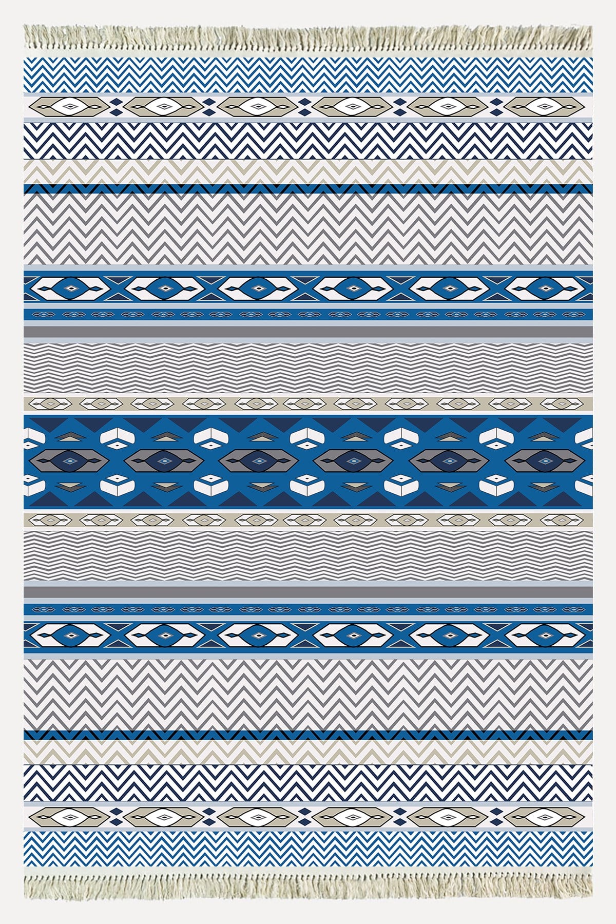 Cotton Kilim 78 Mavi ve beyaz Tonlarında Etnik Bohem Stil Pamuk Taban