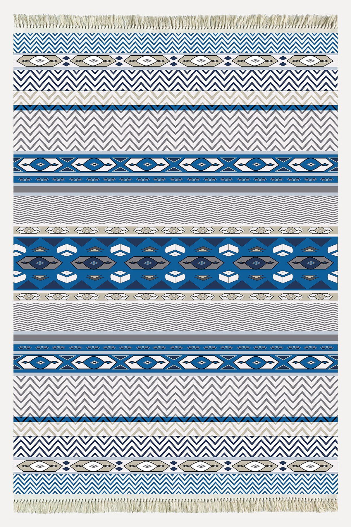 Cotton Kilim 78 Mavi ve beyaz Tonlarında Etnik Bohem Stil Pamuk Taban