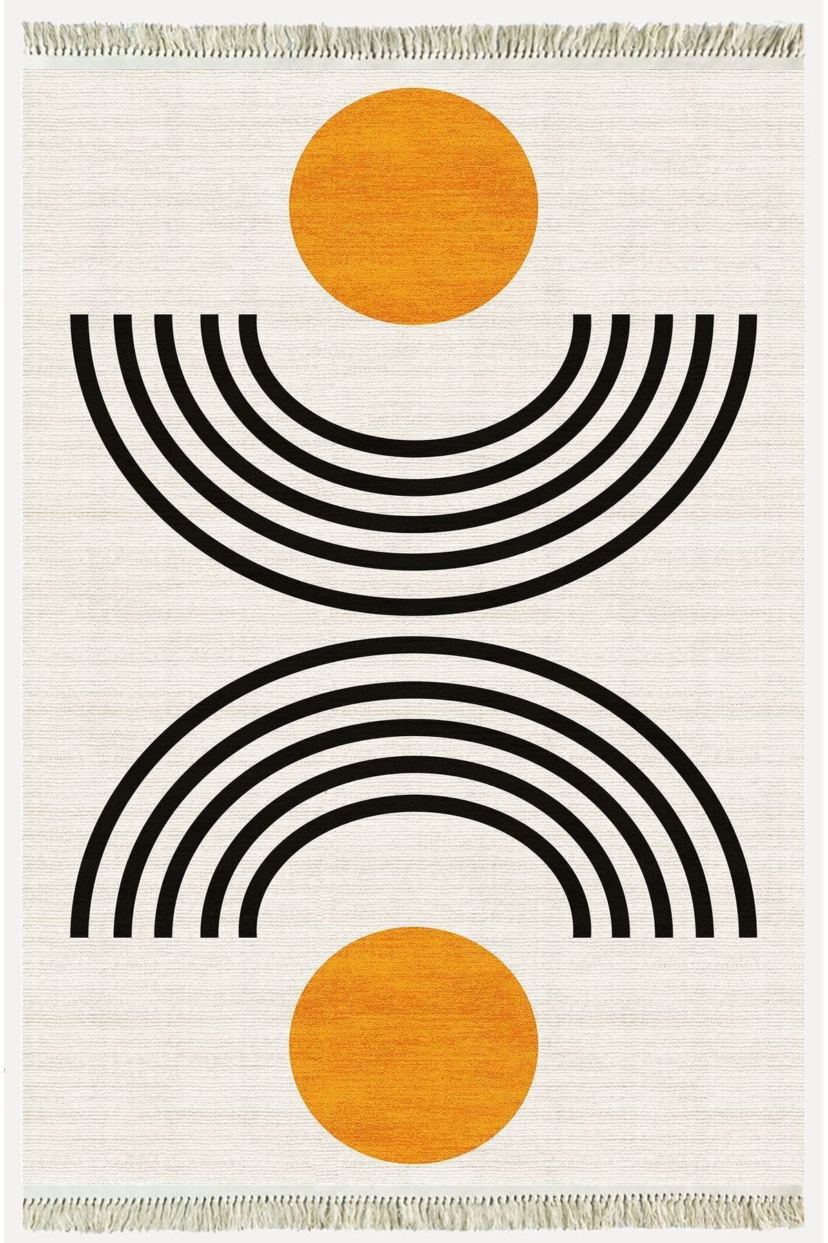 Cotton kilim Krem Tonunda Geometrik Desenli Dekoratif Yıkanabilen Dokuma Taban Kilim