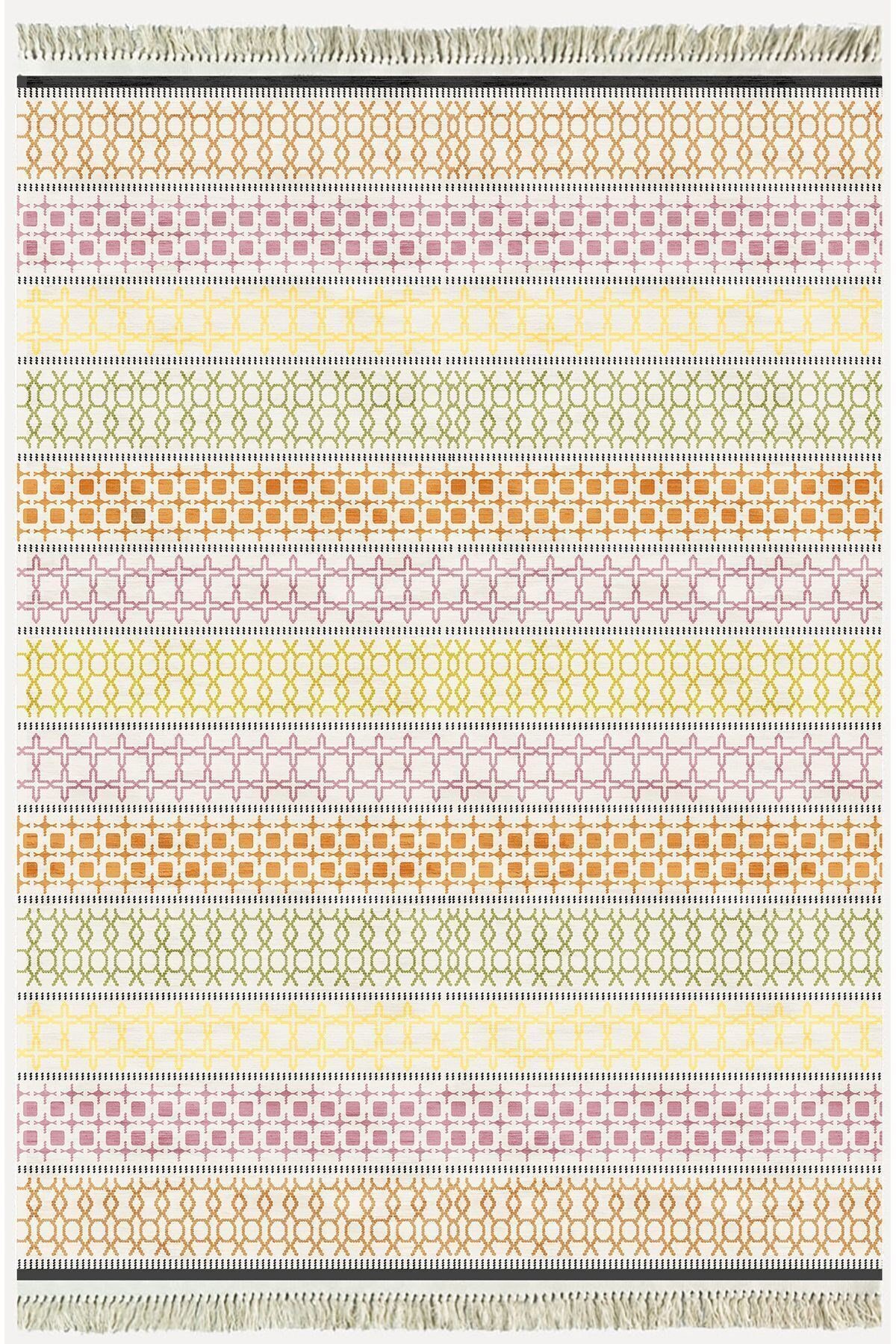 Cotton Kilim35 Renklı Modern Desenli Dekoratif Yıkanabilen Dokuma Taban Kilim