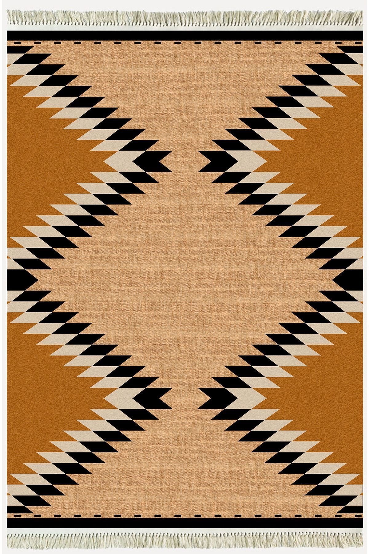Cotton Serisi Hasır Görünümlü Geometrik Desen Dekoratif Dokuma Taban Kilim