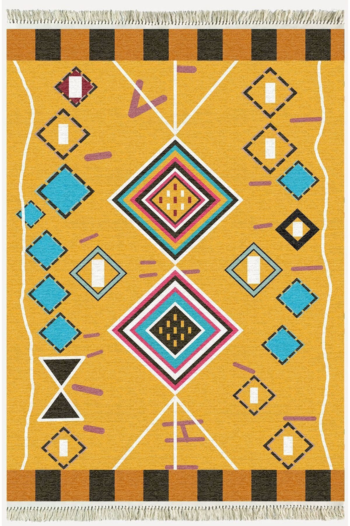 Cotton Serisi Iskandinav Geometrik Desenli Dekoratif Dokuma Taban Kilim