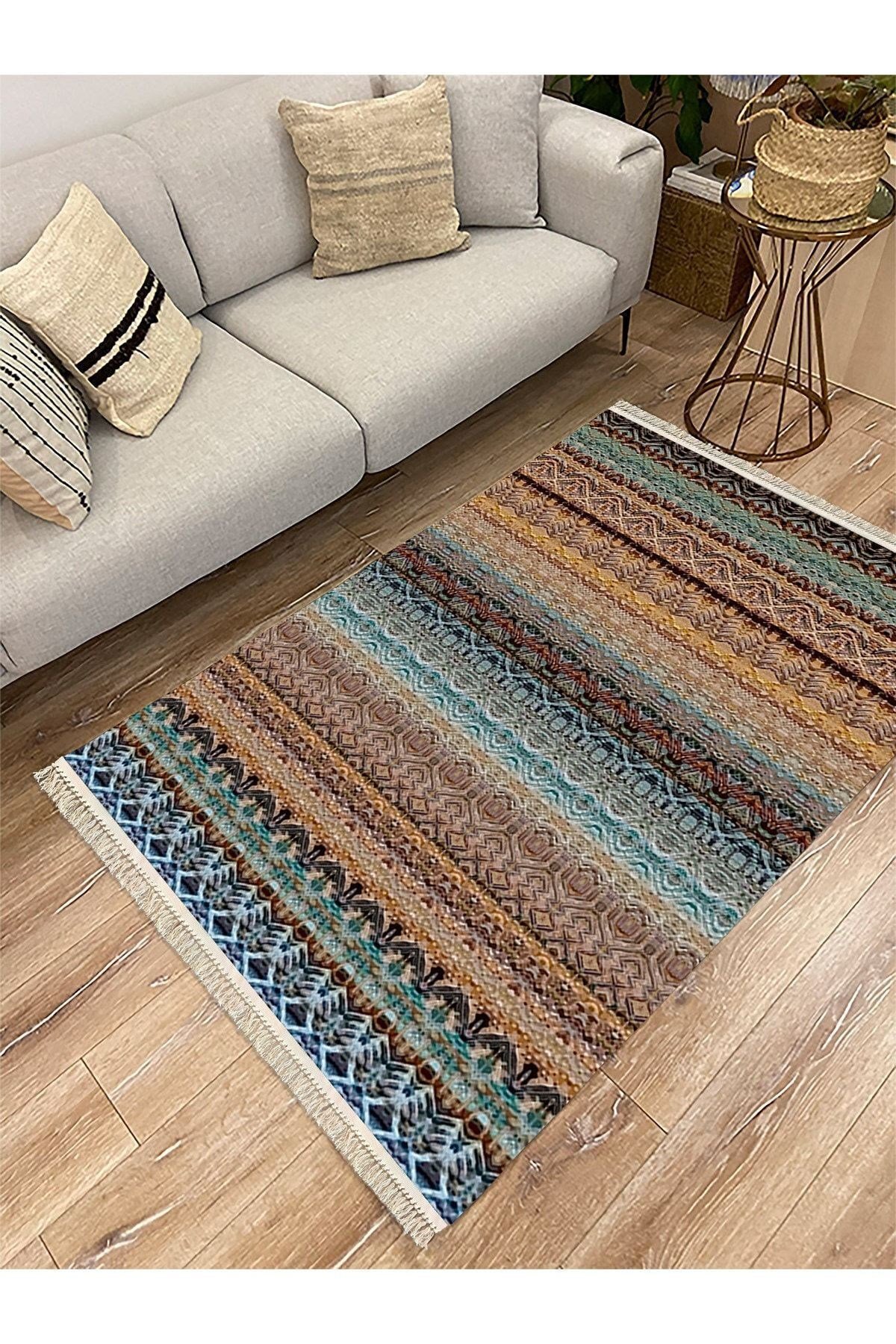 Cotton Serisi Multy Tonların Antik Eskitme Desen Dekoratif Dokuma Taban Kilim