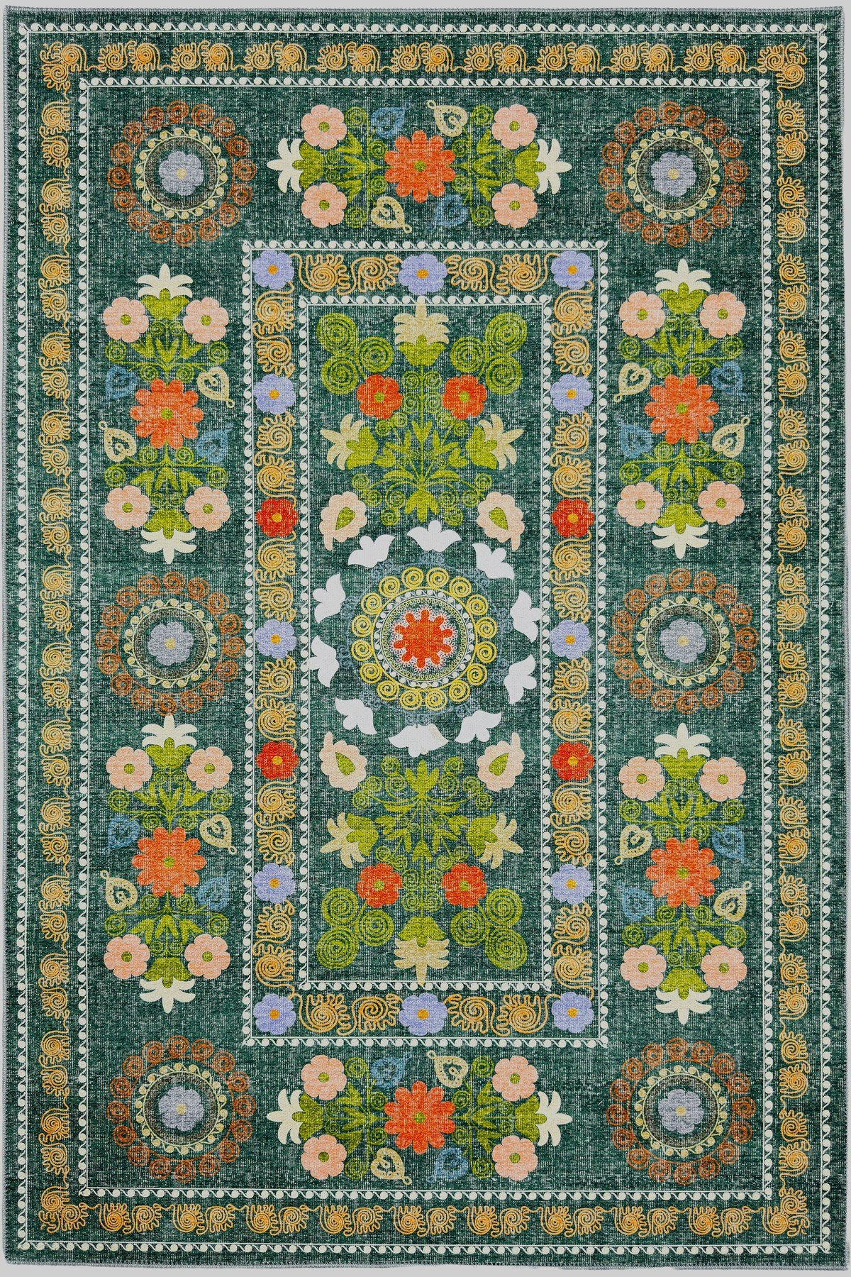 Flora Anatolia Garden Etnik Desenli Yıkanabilir Pamuk Taban Modern Halı 462