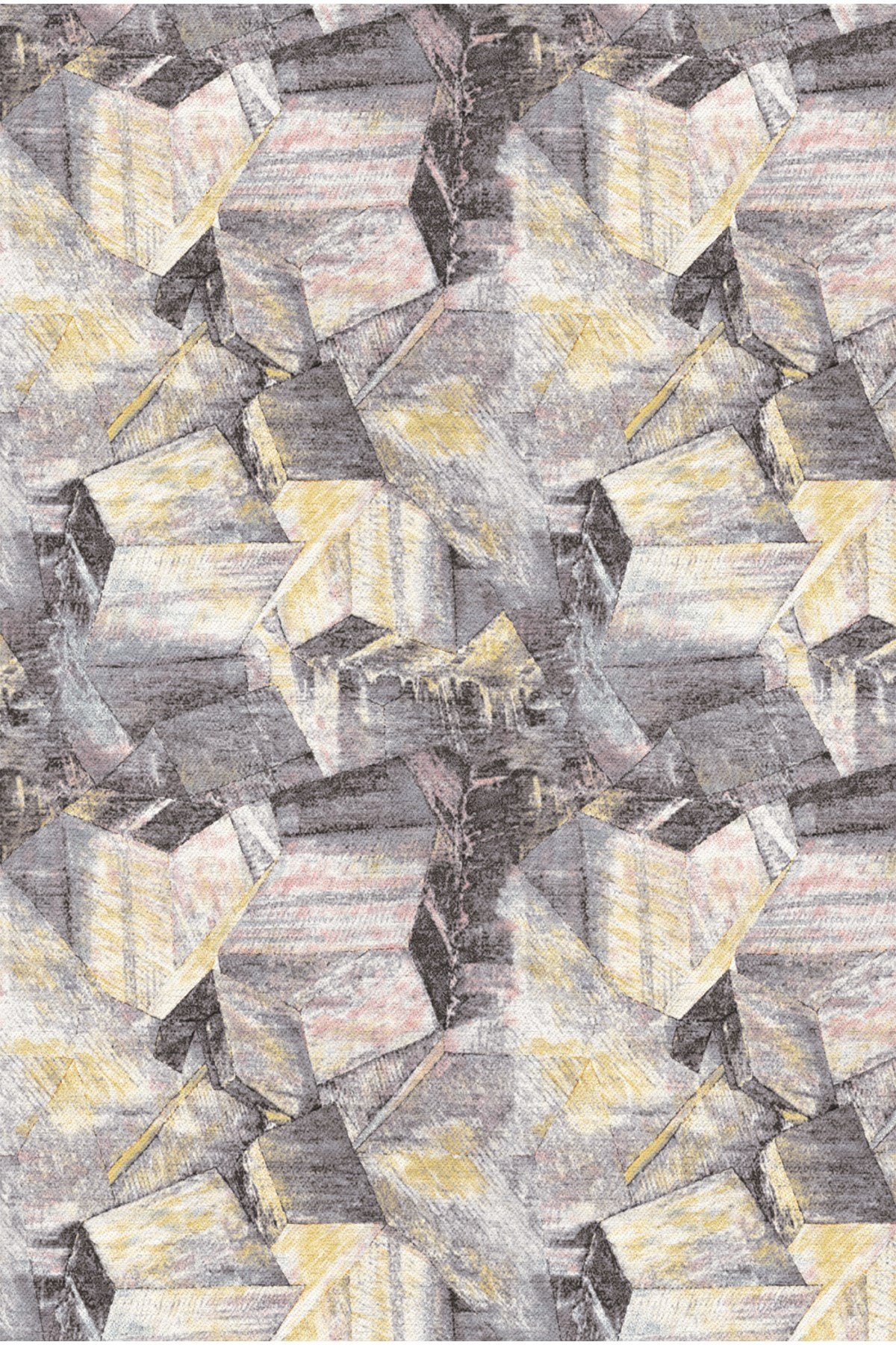Geometrik Küp Desenli Modern Halı - Gri Soyut Optik İllüzyon Salon Halısı