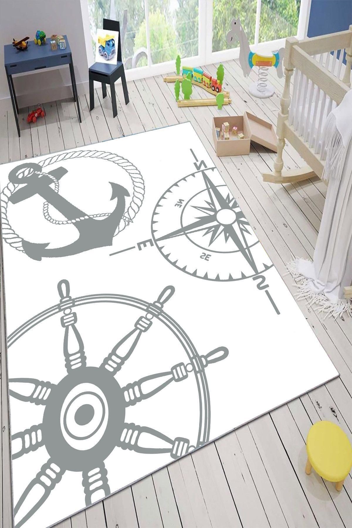 Kidsy 4022 Çocuk Odası Gemi Temalı Kaymaz Taban Dekoratif Halı