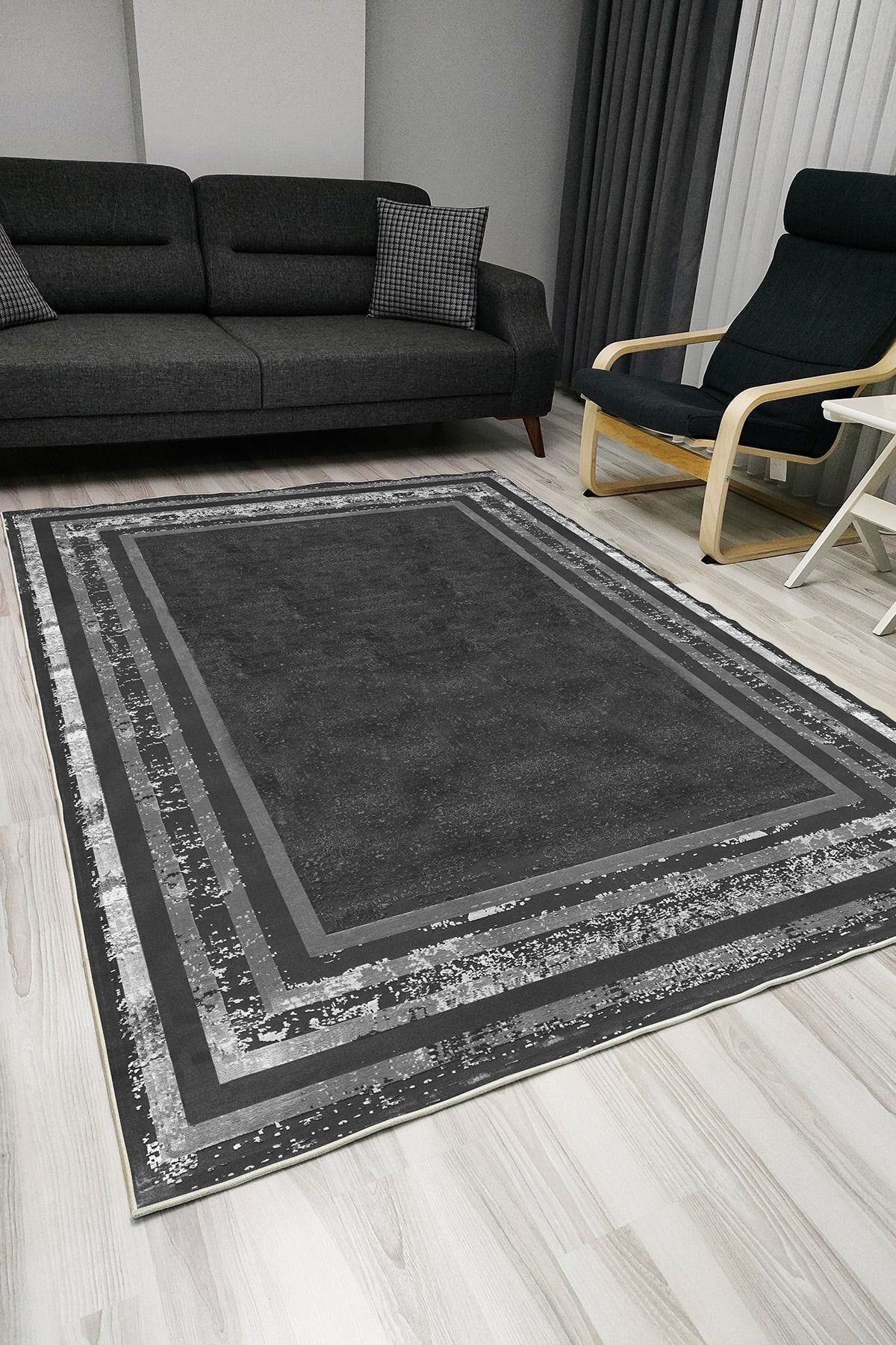 Mars 1005 Modern Gri Çerçeve Desenli Kaymaz Taban Salon Halısı