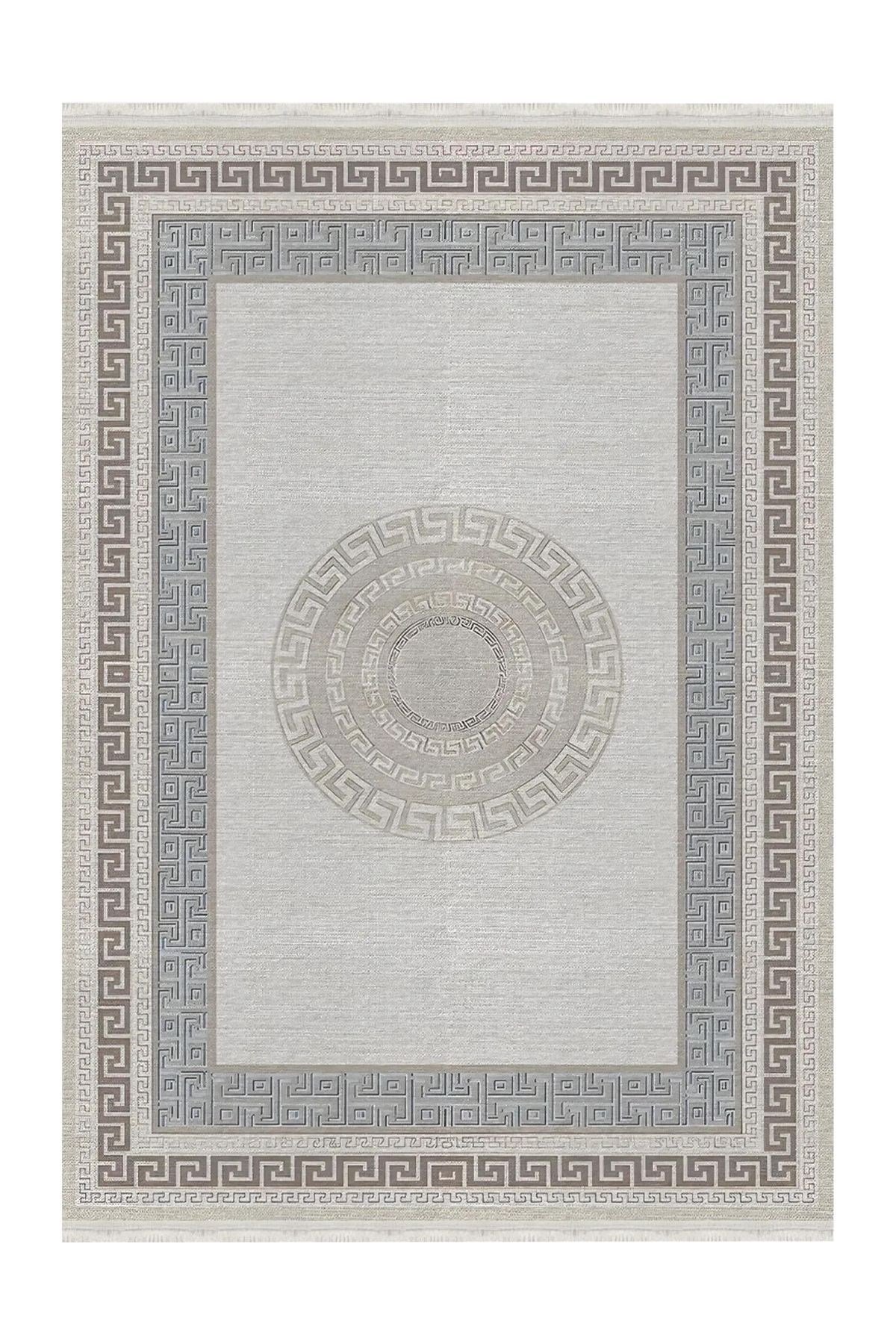 Mars 136 Monogram Gri Bej Modern Dokuma Taban Halı
