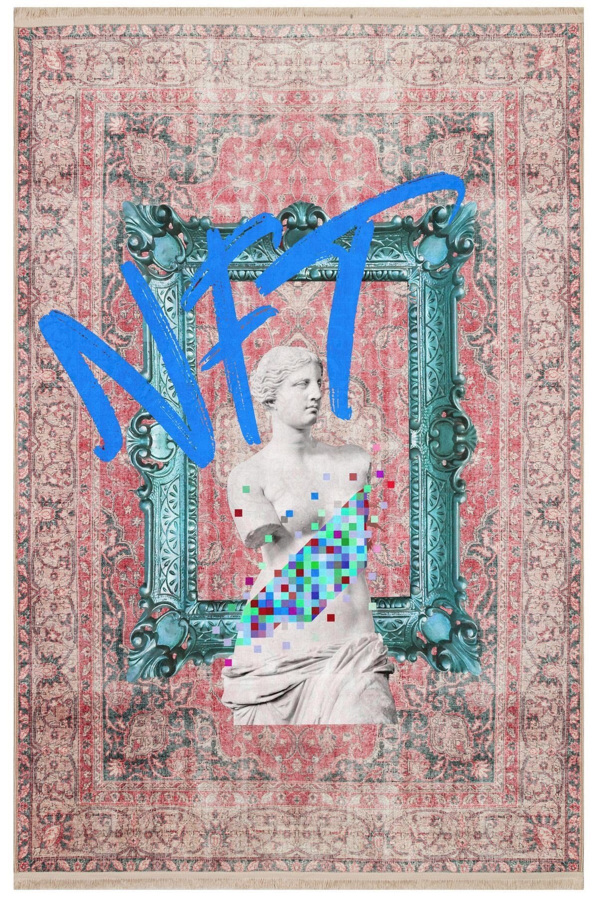 Mars 150 Vintage Kırmızı Heykel Popüler Sanat Temalı Dokuma Taban Halı