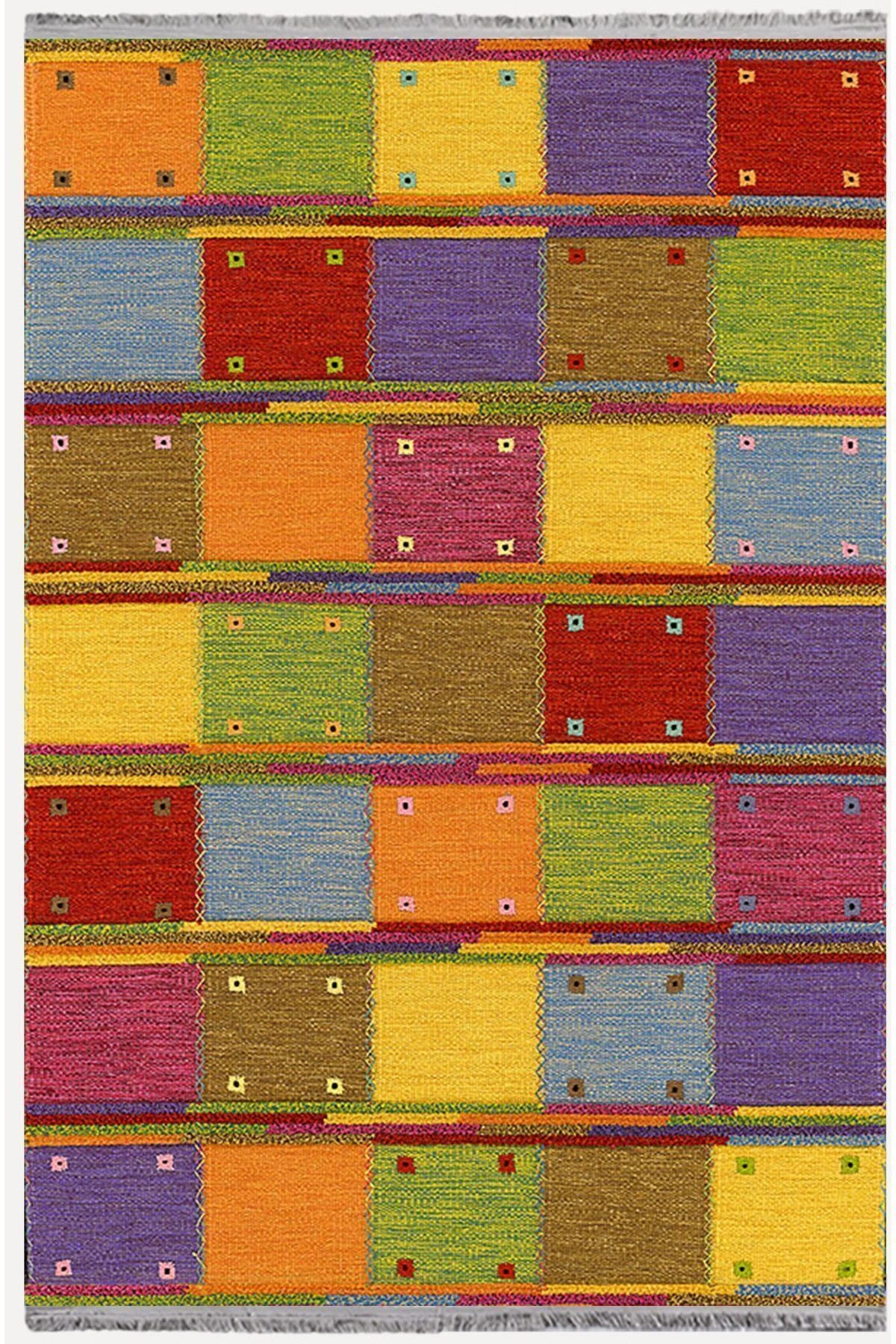 Mars 2039 Multy Tonunda Dekoratif Halı Salon Halısı Saçaklı Yıkanabilir Halı