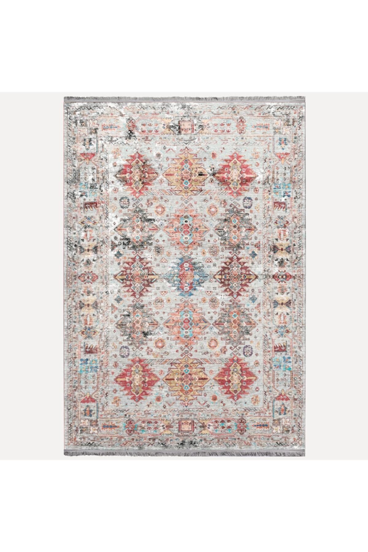 Mars 2164 Renkli Desenli Yıkanabilir Kaymaz Tabanlı Salon Halısı, Koridor Ve Mutfak Halısı Kilim