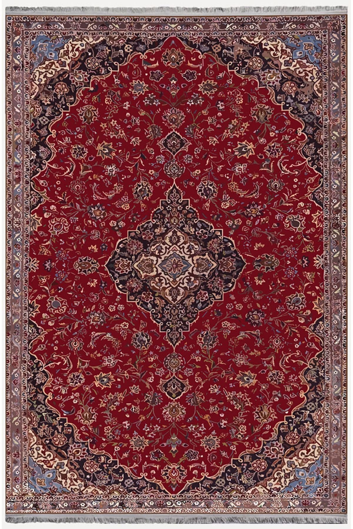 Mars 2167 Bordo Geleneksel Motifli Etnik Desenli Halı Yıkanabilen Dekoratif Halı