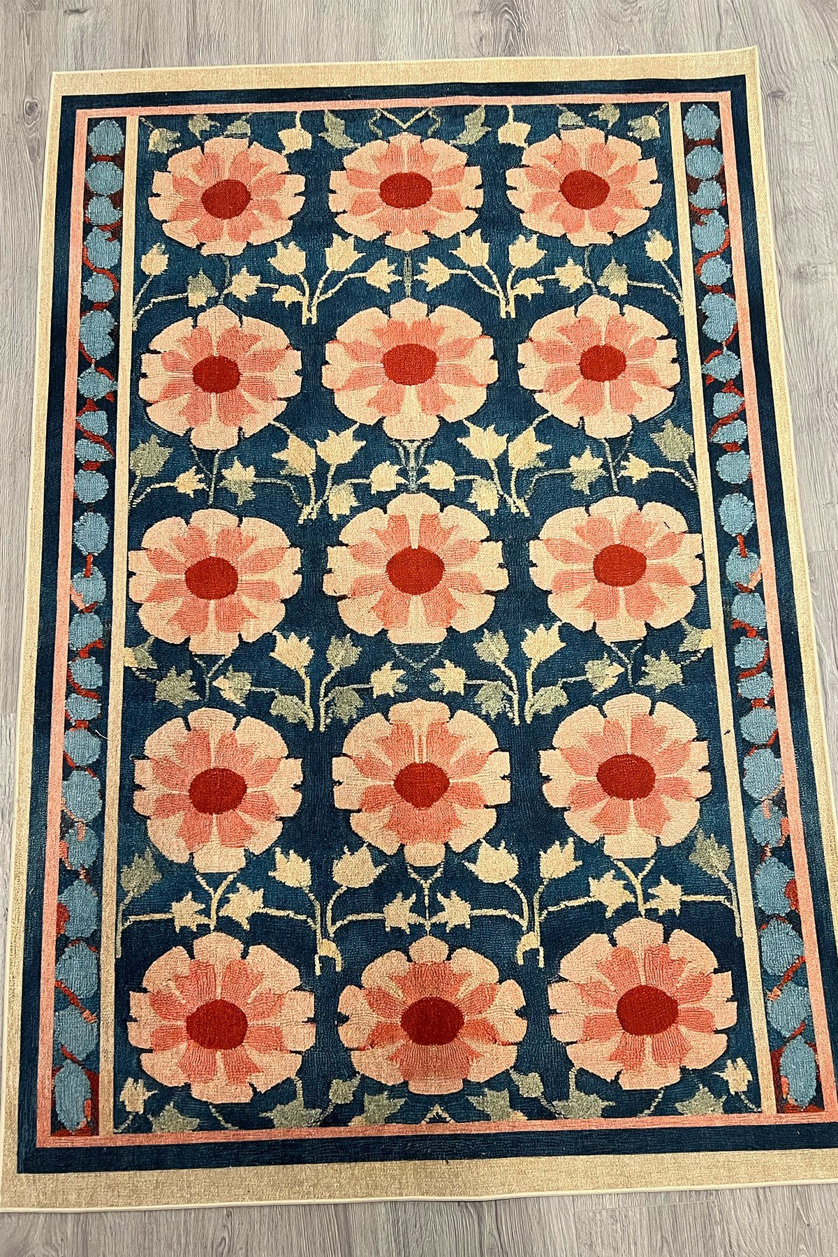 Mars Halı Çiçekli Floral Mavi Pembe Pop Art Salon Halısı Mutfak Halısı Yolluk Otantik Halı Mars 231