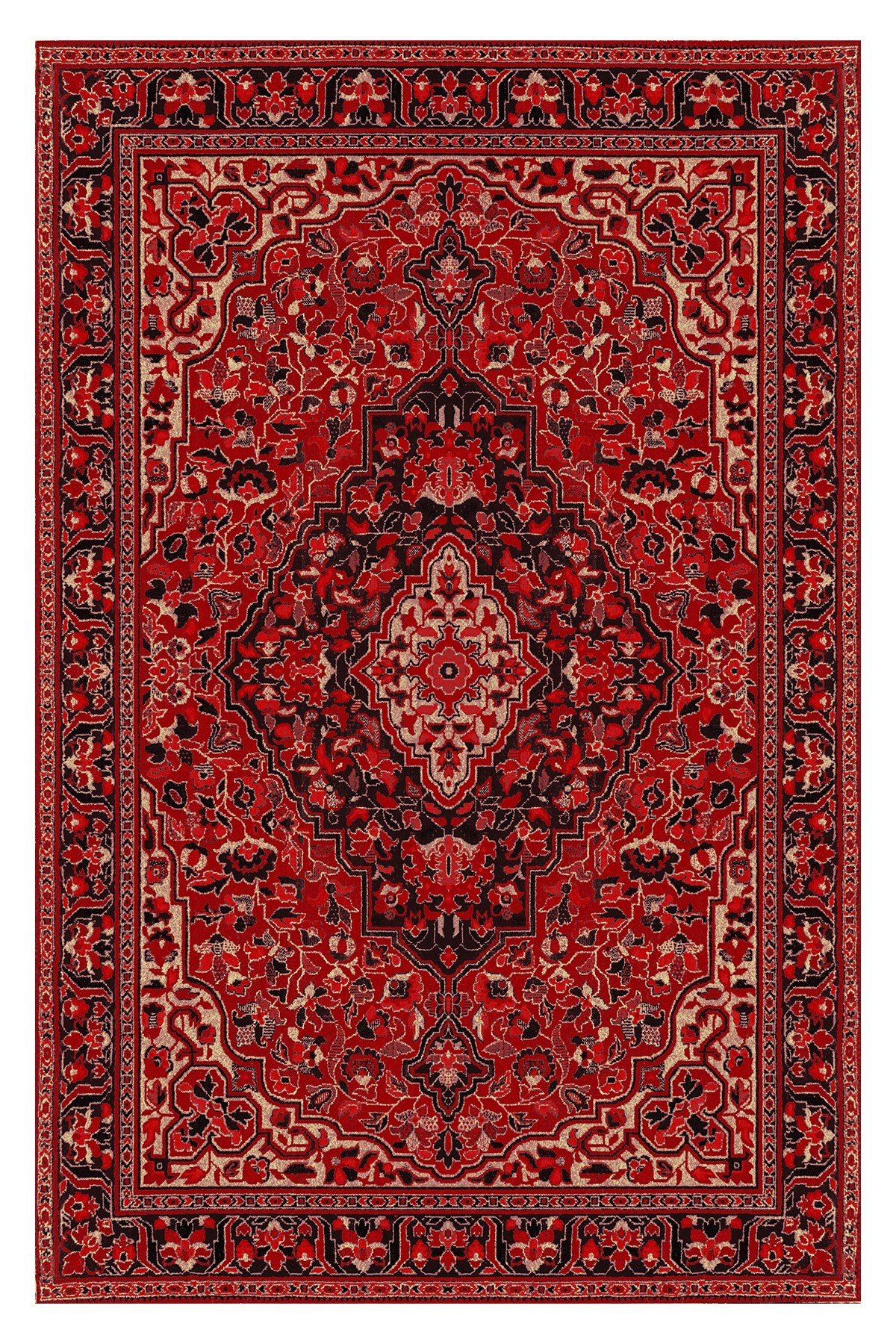 Mars Kırmızı Siyah Etnik Desenli Vintage Şönil Dekoratif Yıkanabilir Salon Halısı 270