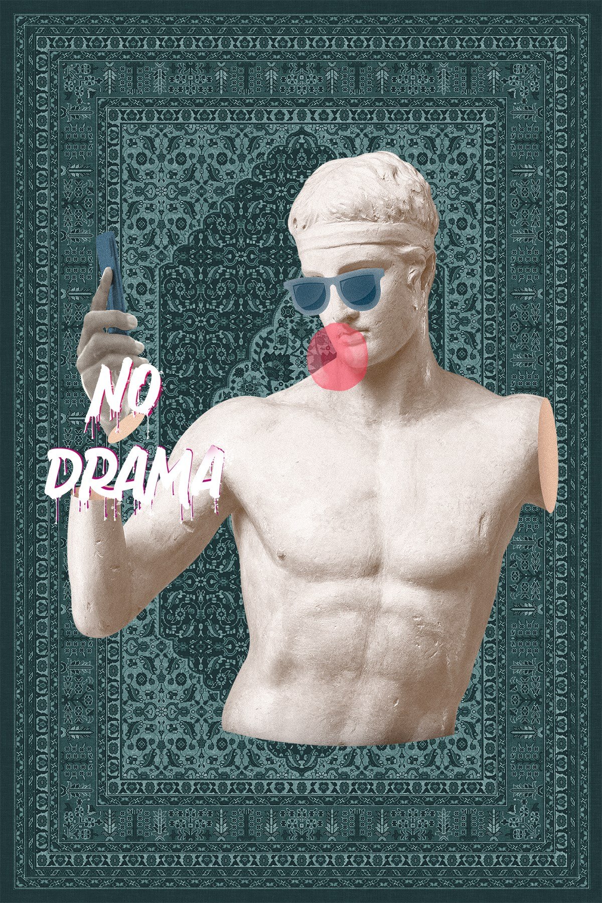 Modern Desenli Dekoratif Halı Pop Art Heykel Tasarım No Drama Yazılı Salon & Ofis Halısı 497