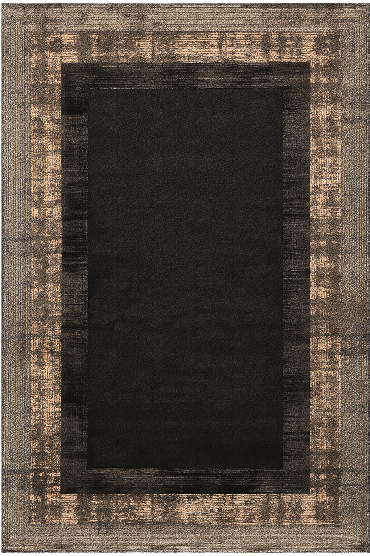 Modern Siyah Kahve Çerçeve Desenli Kilim – Minimal Salon Halısı, Kaymaz Taban 2206