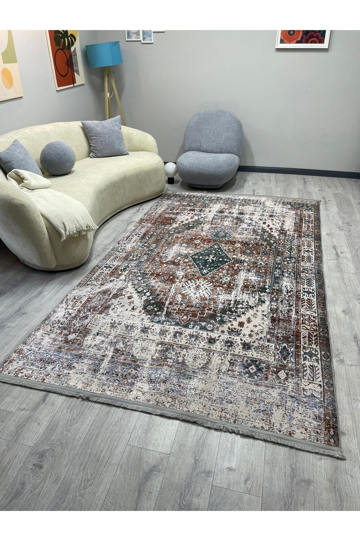 Outlet Dijital Baskılı Oturma Odası, Salon, Pamuk Taban Halı
