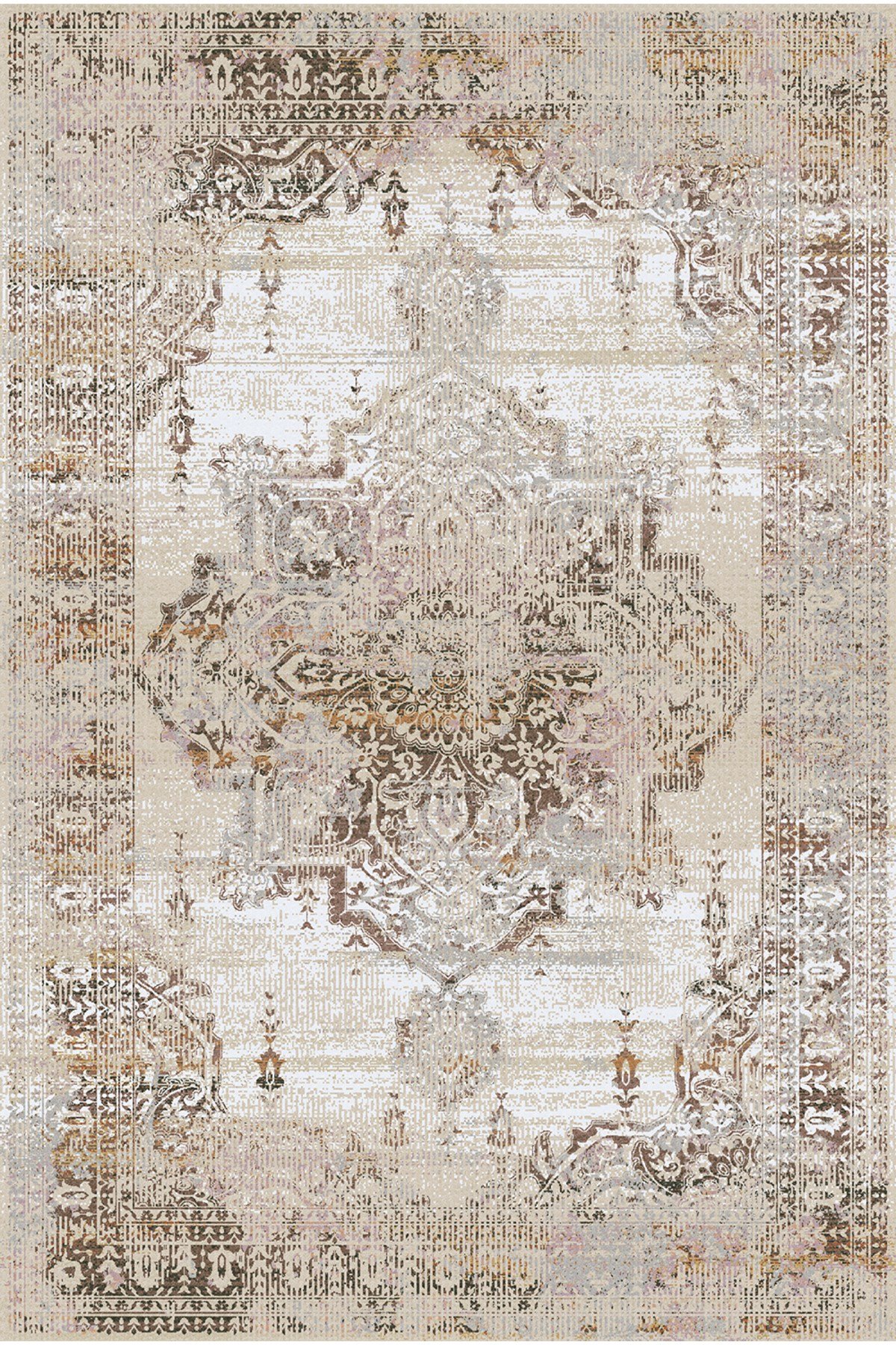 Premium Soft Vintage Bej Halı – Modern Klasik Medalyon Desen 2204