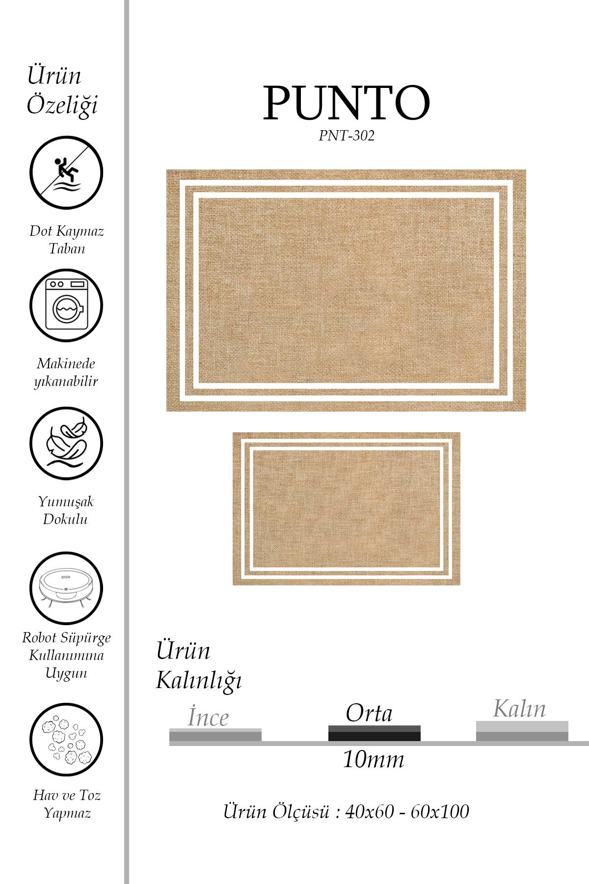 Punto Jüt Görünümlü Beyaz Çizgi Dijital Baskı Yıkanan Kaymaz İkili Banyo Paspas Takımı 40x60 60x100