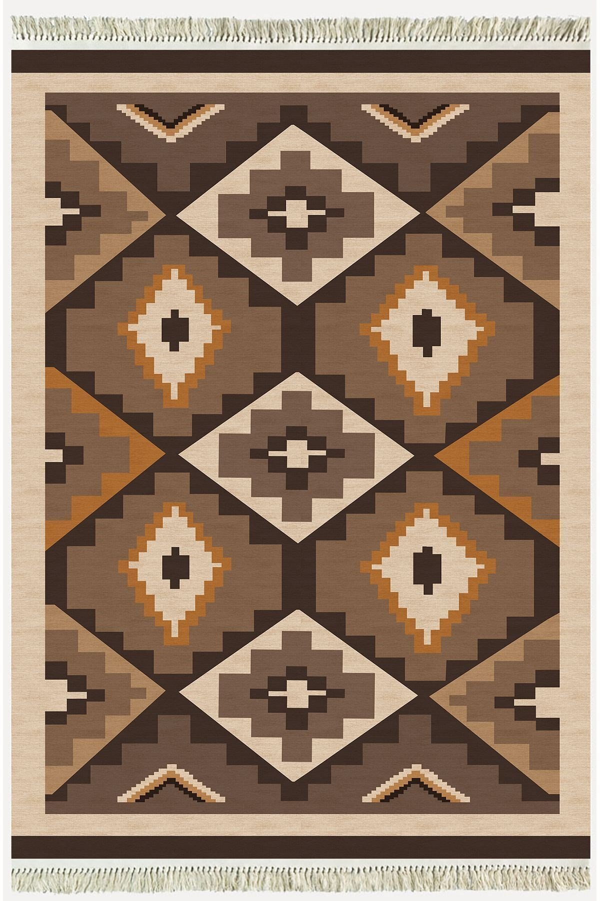 Siyah Ve Kahve Tonlarında Geometrik Eskitme Desenli Dekoratif Dokuma Taban Cotton3618