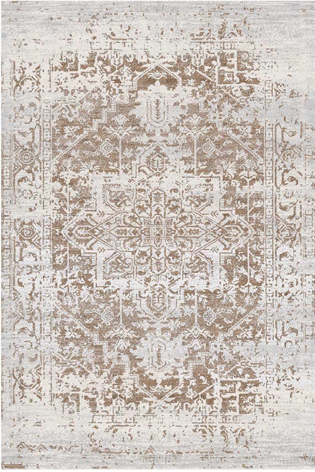 Vintage Etnik Desenli Bej Vizon Kilim Halı – Salon Oturma Odası Modern Eskitme Görünüm 2244