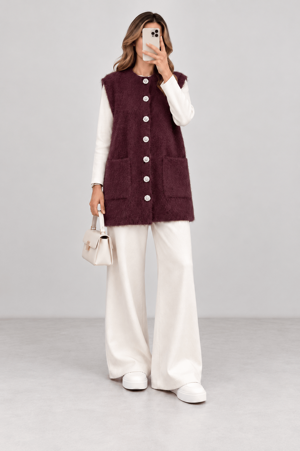 Elara Angora Yelek-Bordo 
