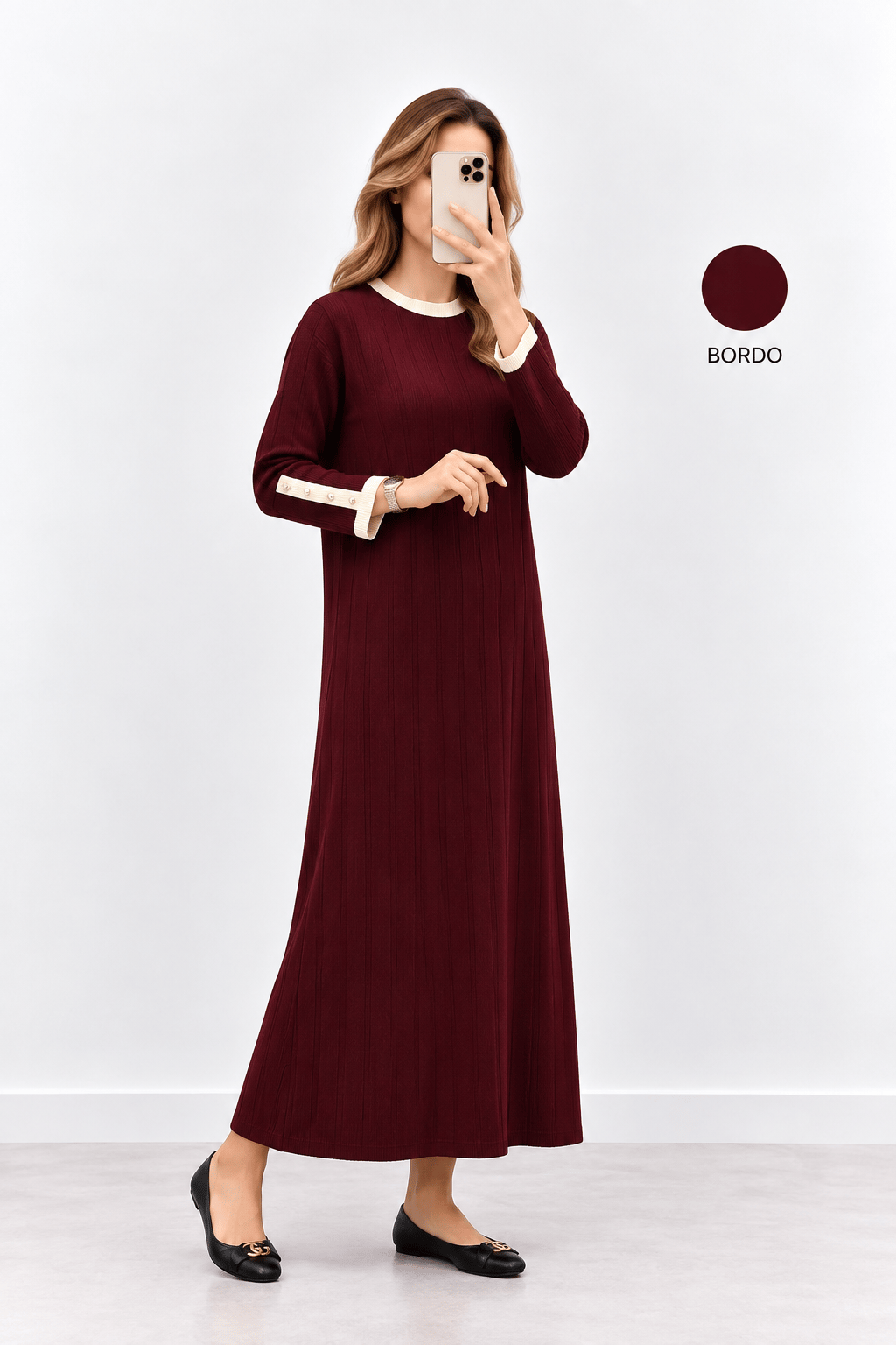 Narin Fitilli Triko Elbise-Bordo