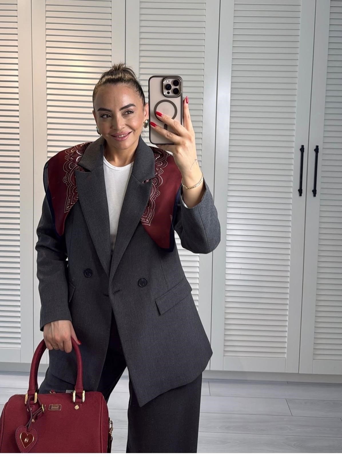 Astarı Çizgili Blazer Antrasit