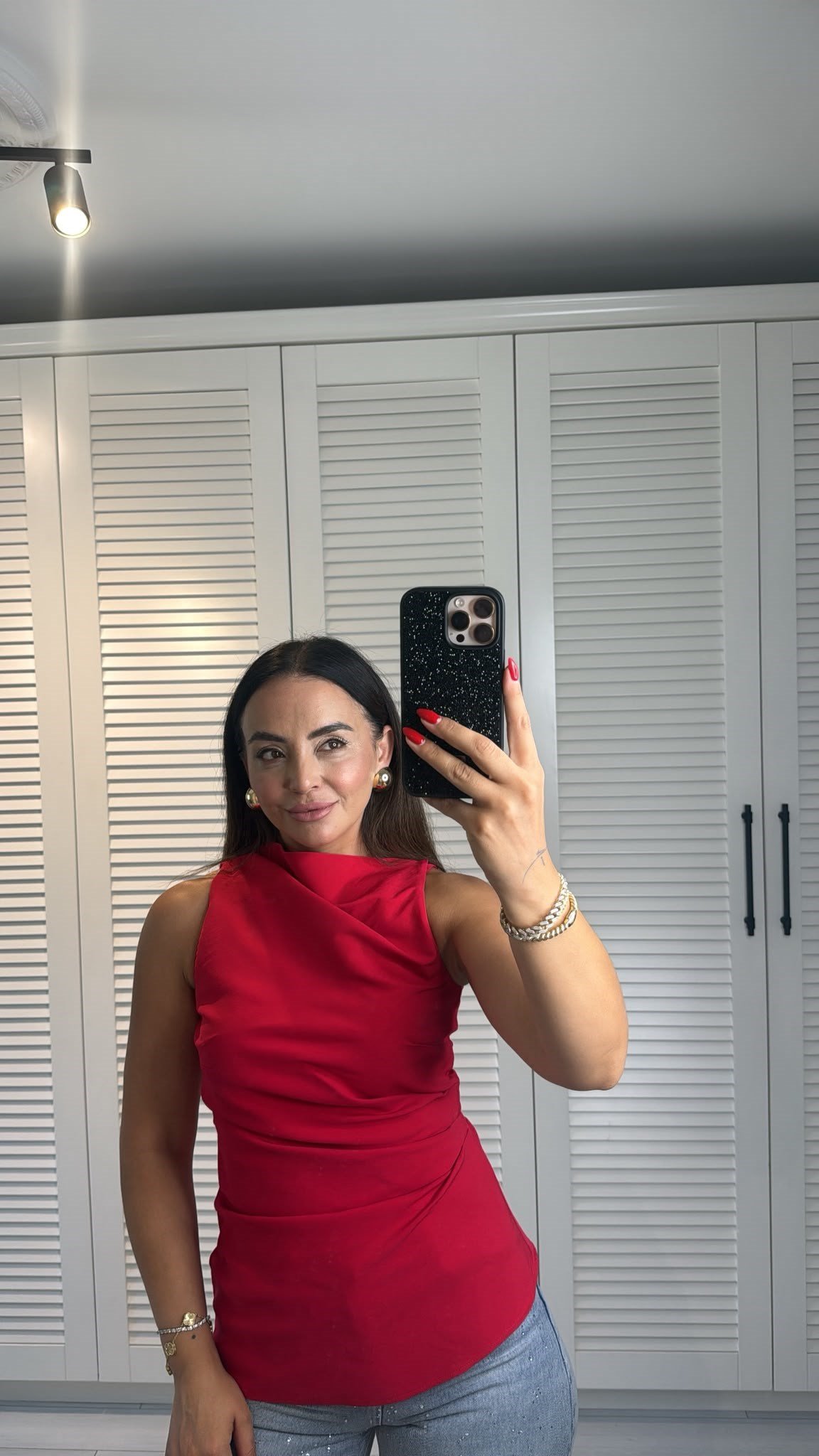 Drape Detaylı Tasarım Bluz Kırmızı 