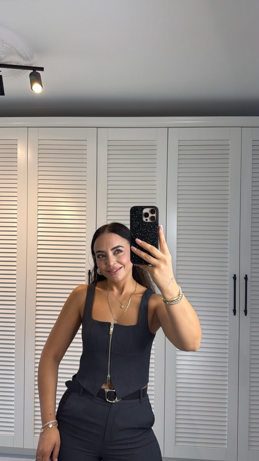 Fermuar Detaylı Bluz Gri