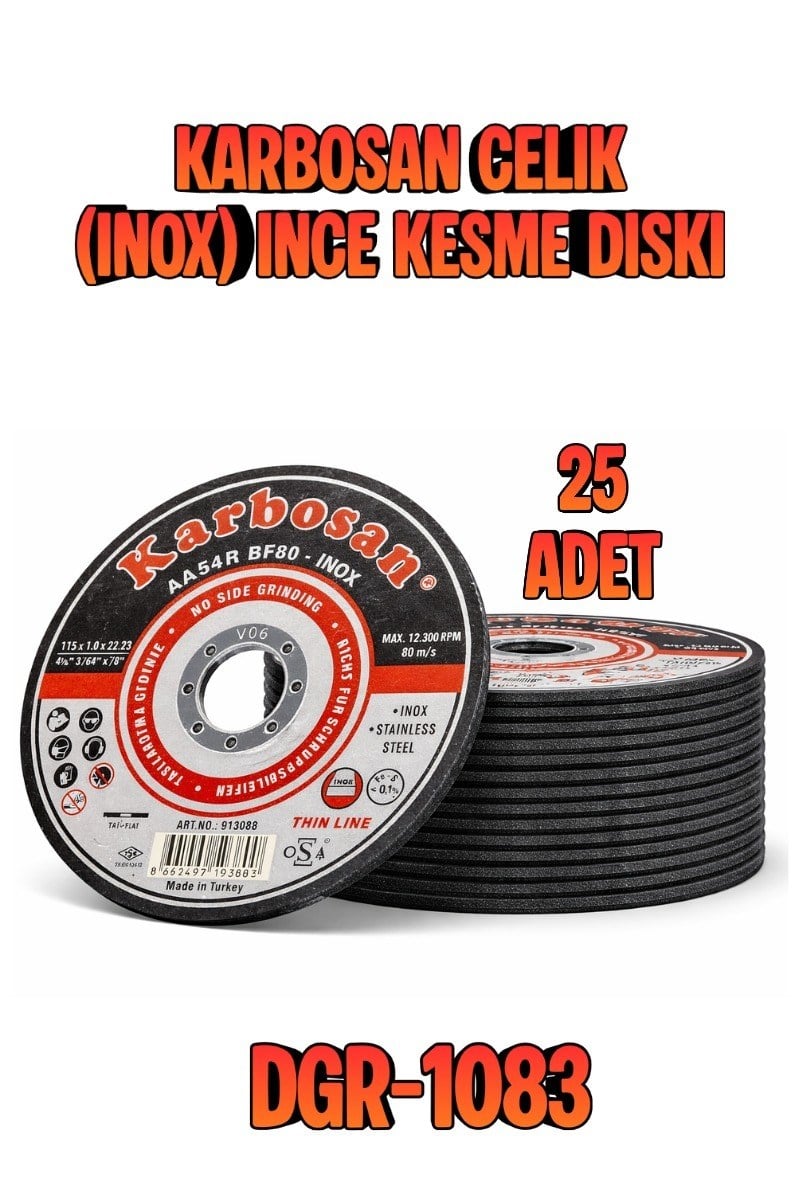 DGR-1083 KARBOSAN CELİK (İNOX) İNCE KESME DİSKİ 25 ADET