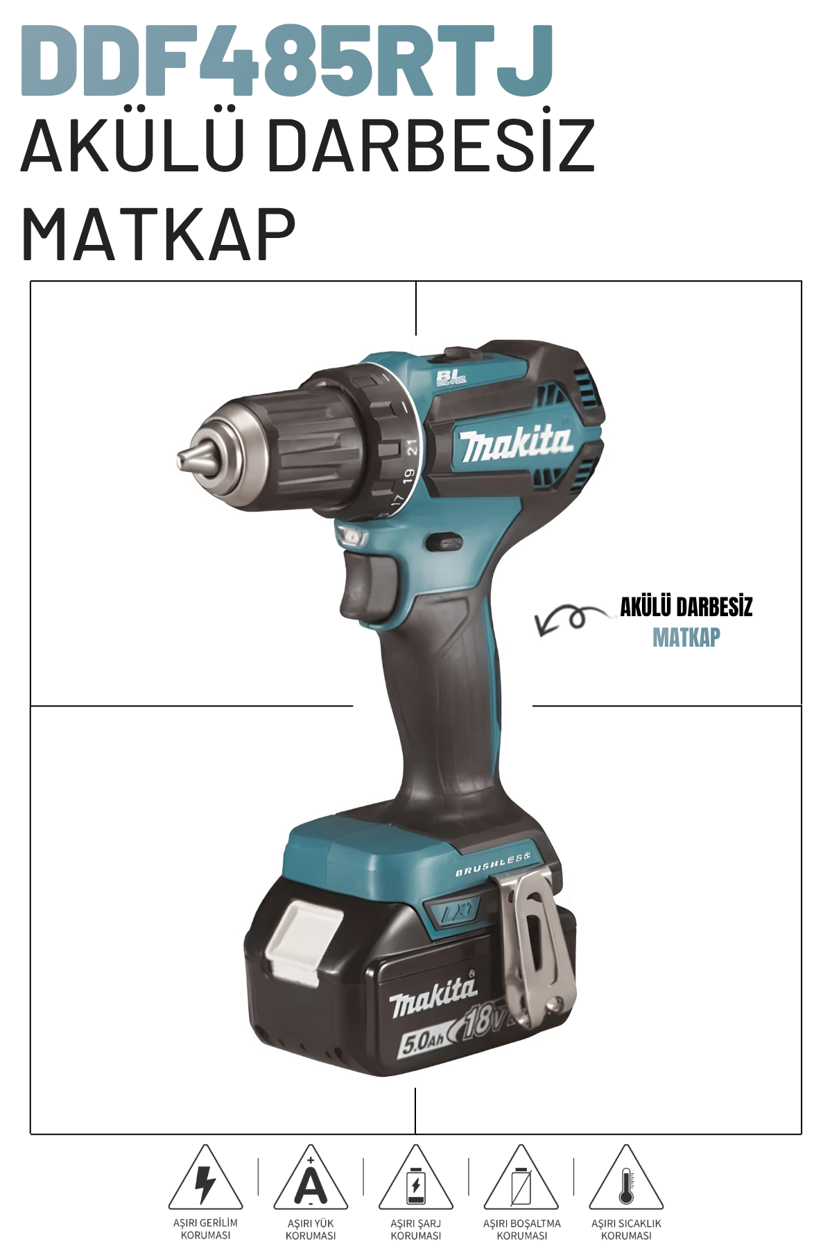 MAKITA DDF485RTJ AKÜLÜ DARBESİZ MATKAP