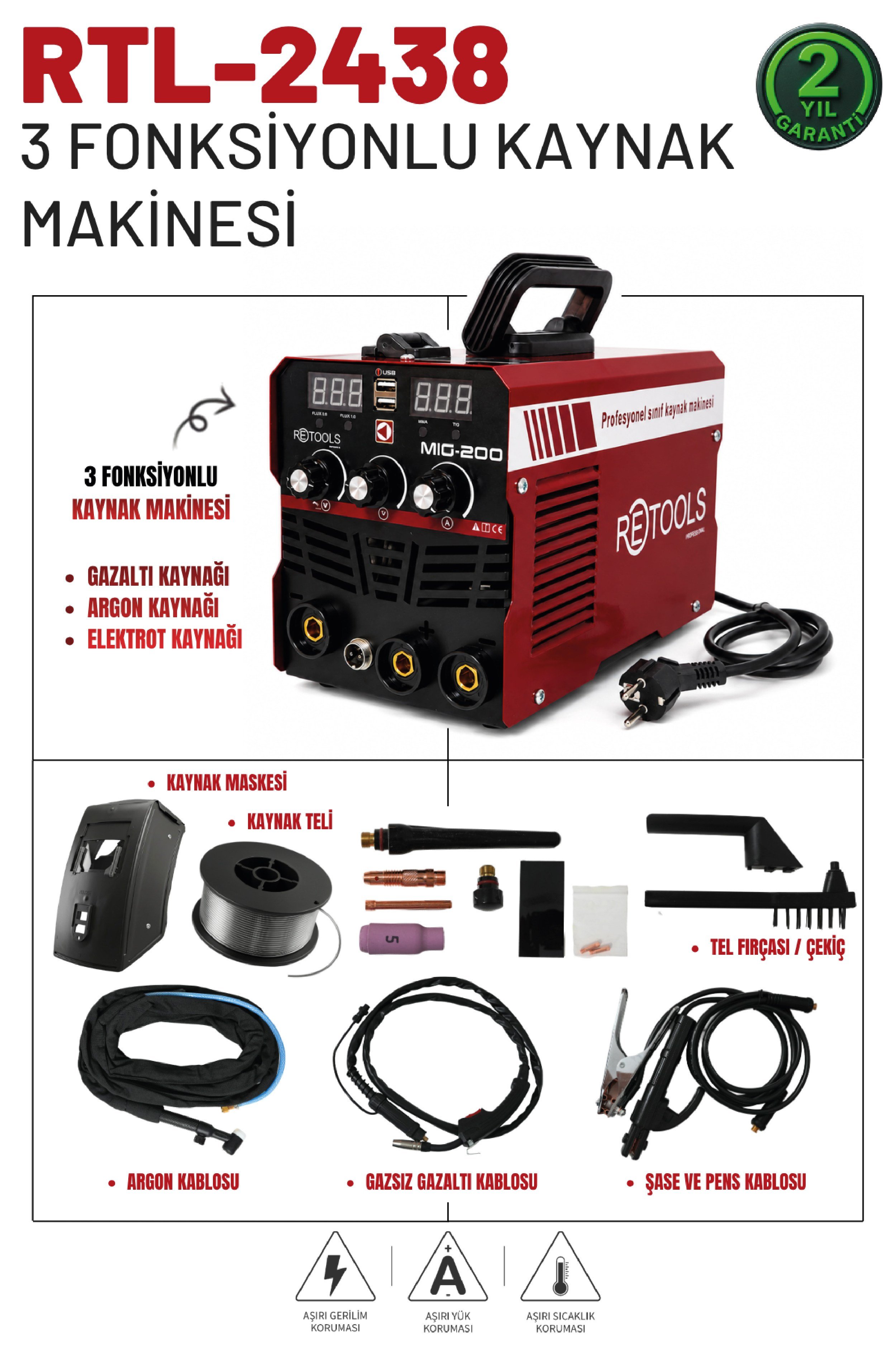 RETOOLS 3 Fonksiyonlu Kaynak Makinesi