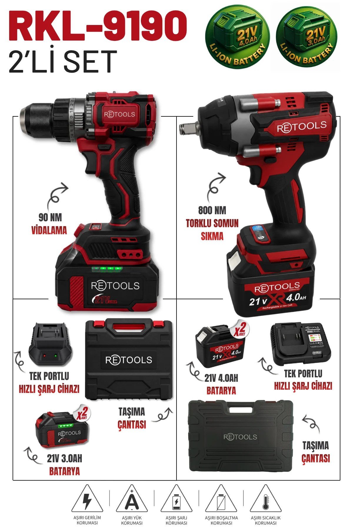 RETOOLS BORDO 2'Lİ SET ( 90 NM VİDALAMA + 800 NM SOMUN SIKMA)