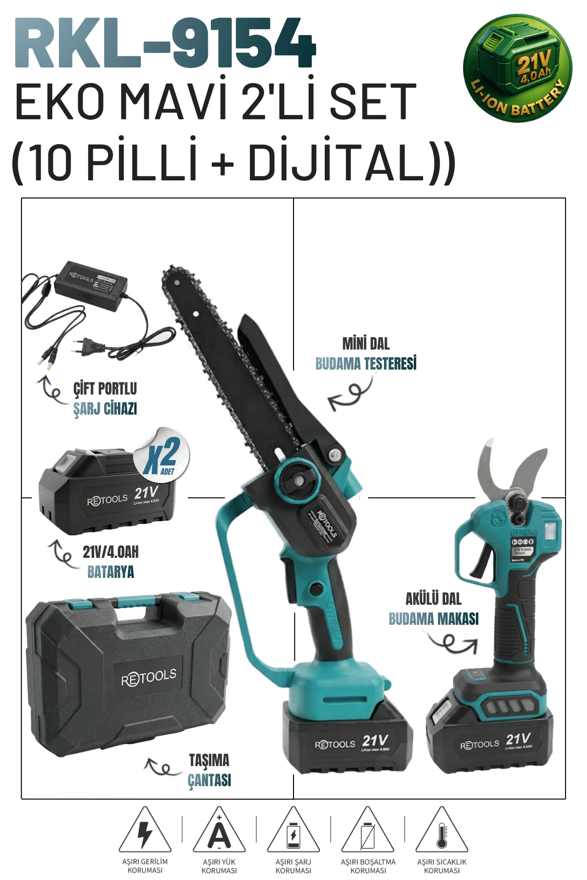 RETOOLS EKO MAVİ 2'Lİ SET (MAKAS - TESTERE (10 PİLLİ + DİJİTAL))