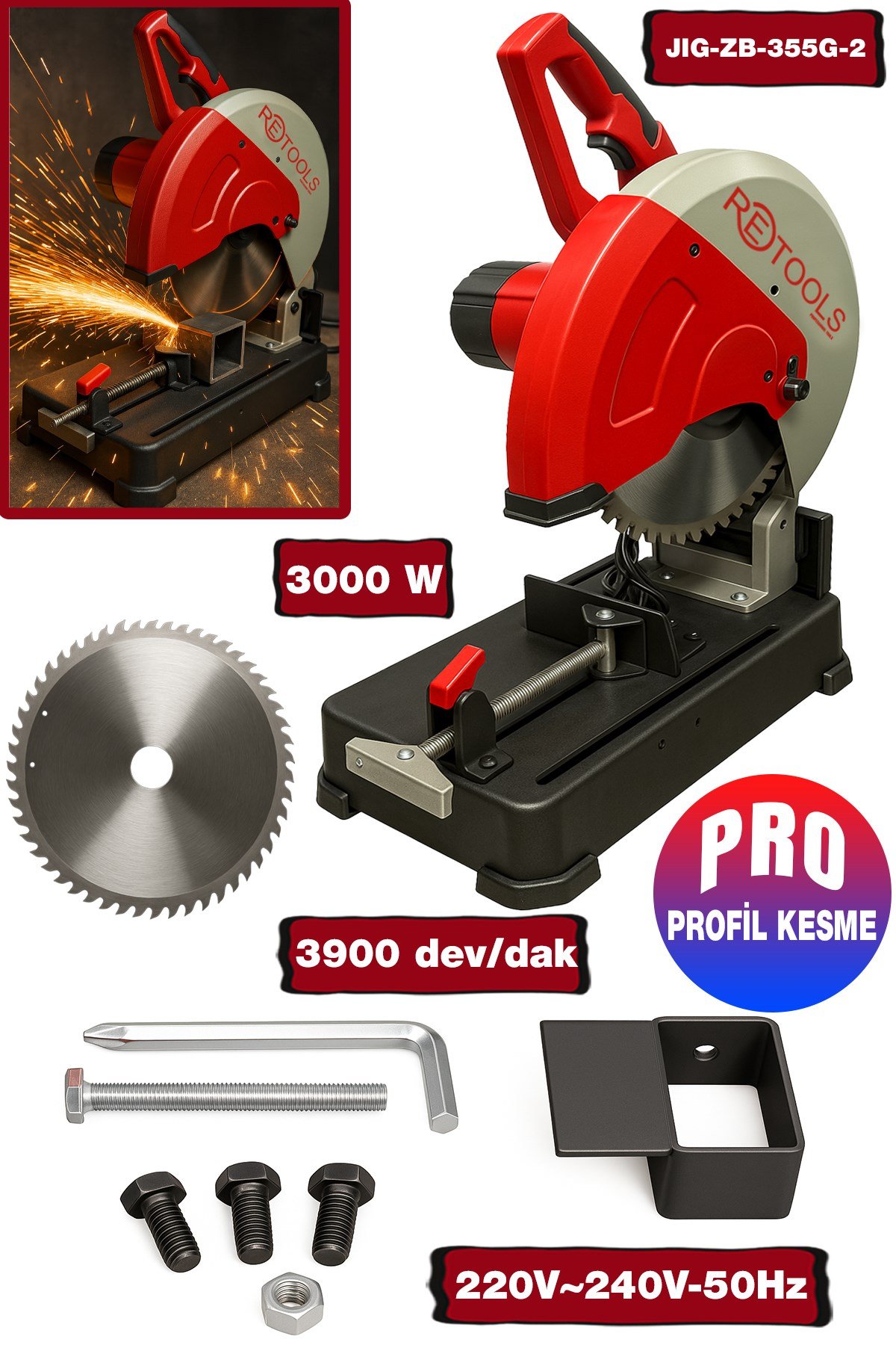 RETOOLS JIG-ZB-355G-2 BORDO ELMAS UÇLU PROFİL KESME MAKİNASI