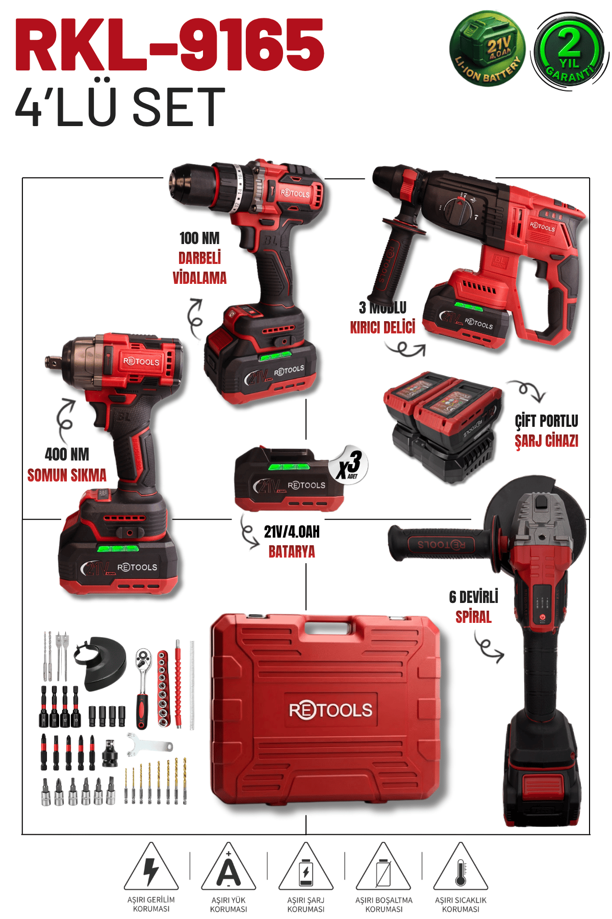 RKL-9165 RETOOLS PROFESYONEL BORDO YENİ SERİ 4'LÜ SET (100 NM VİDALAMA VE 6 DEVİRLİ SPİRAL)