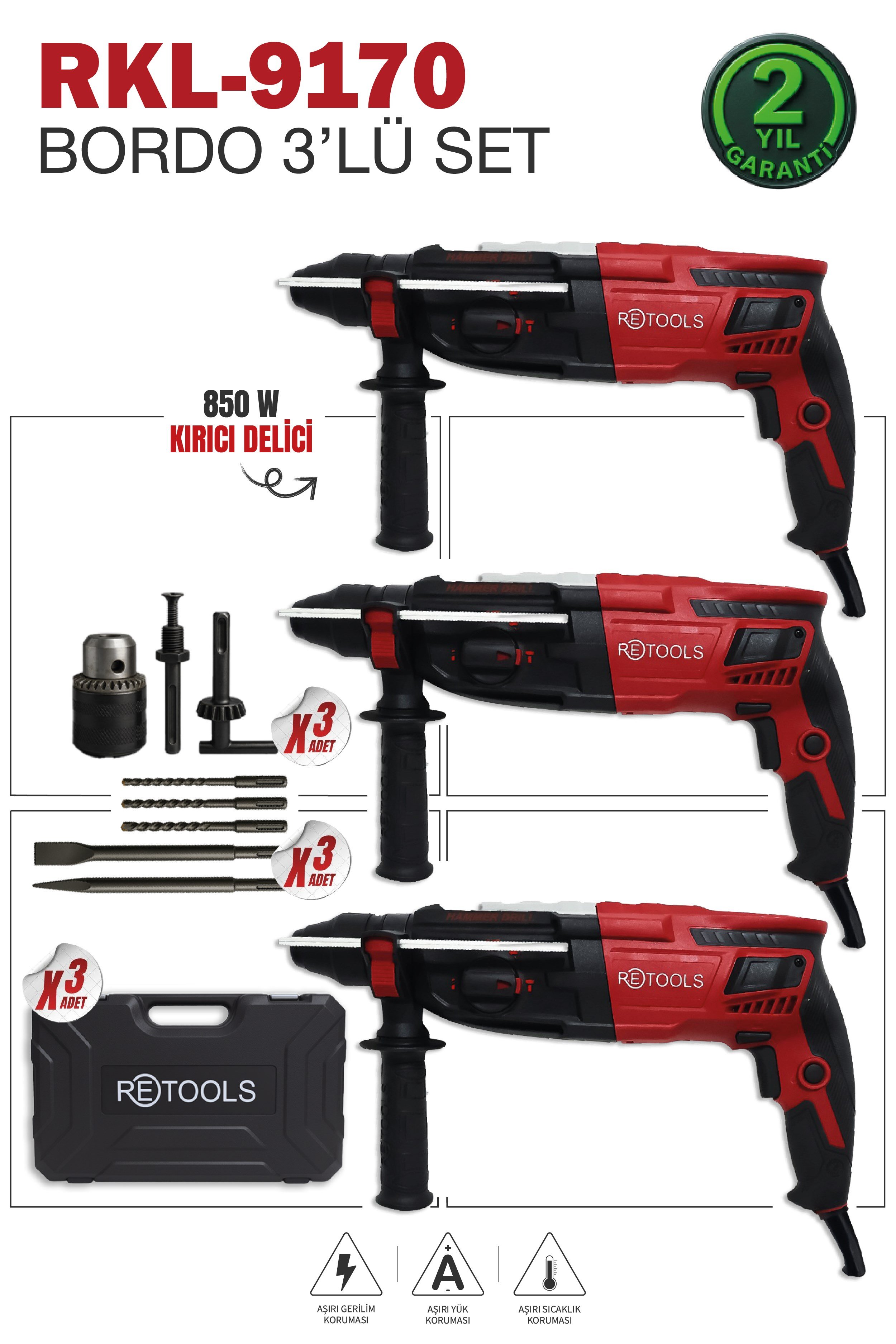 RKL-9170 RETOOLS BORDO 3'LÜ SET 2.28 PRO KIRICI DELİCİ